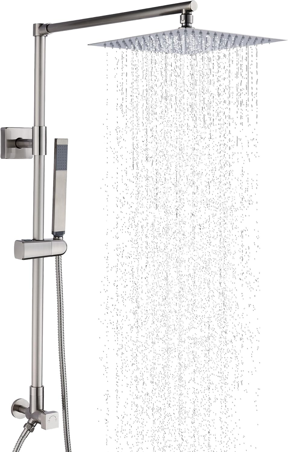 Fennocasa Polaris Lux Rain Shower System, includes 10” Square Rainfall Shower Head and Handheld Shower Combo, Height Adjustable Spray Holder, Retrofit, 60” Hose (2.5 GPM Brushed Nickel)