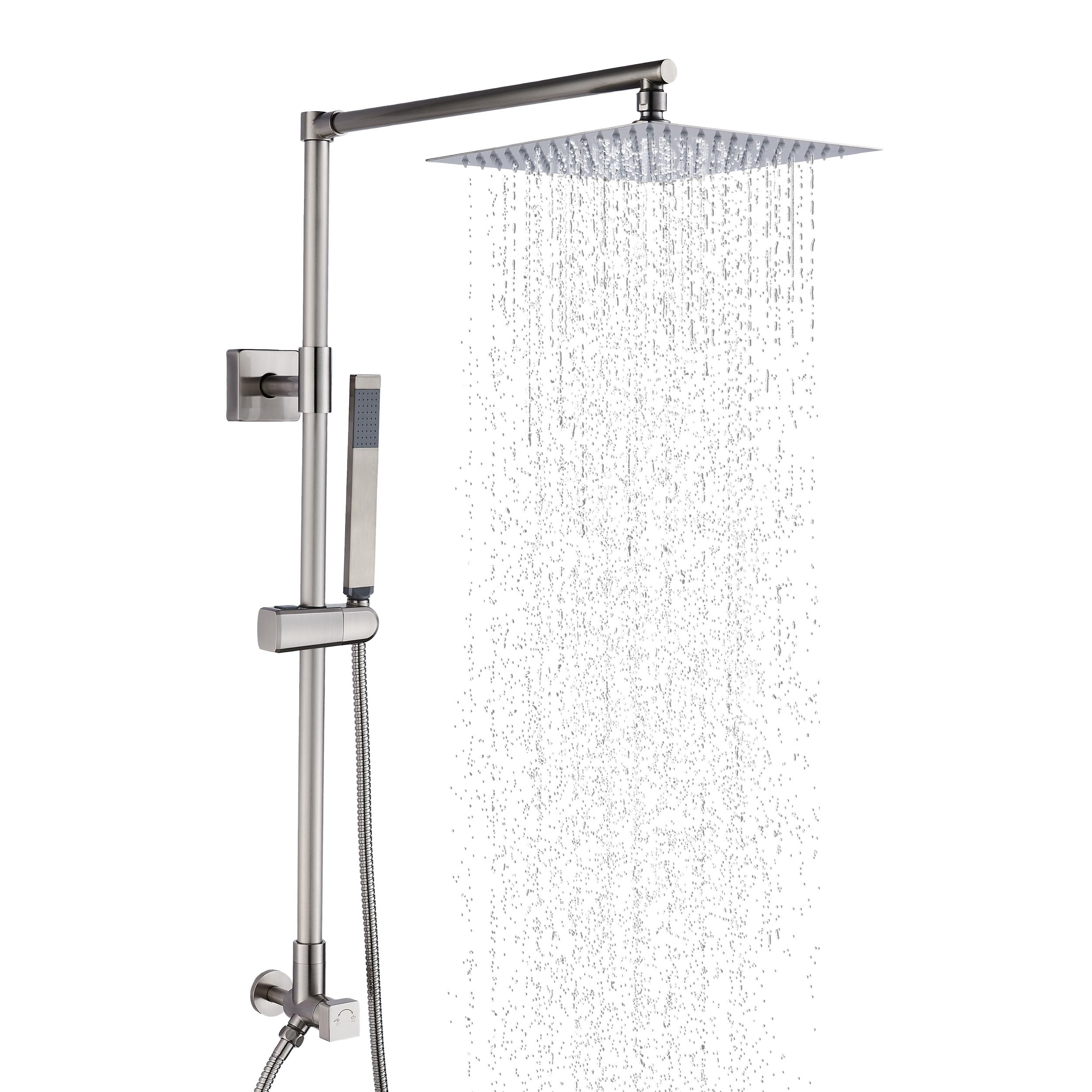 Fennocasa Polaris Lux Rain Shower System, includes 10” Square Rainfall Shower Head and Handheld Shower Combo, Height Adjustable Spray Holder, Retrofit, 60” Hose (2.5 GPM Brushed Nickel)