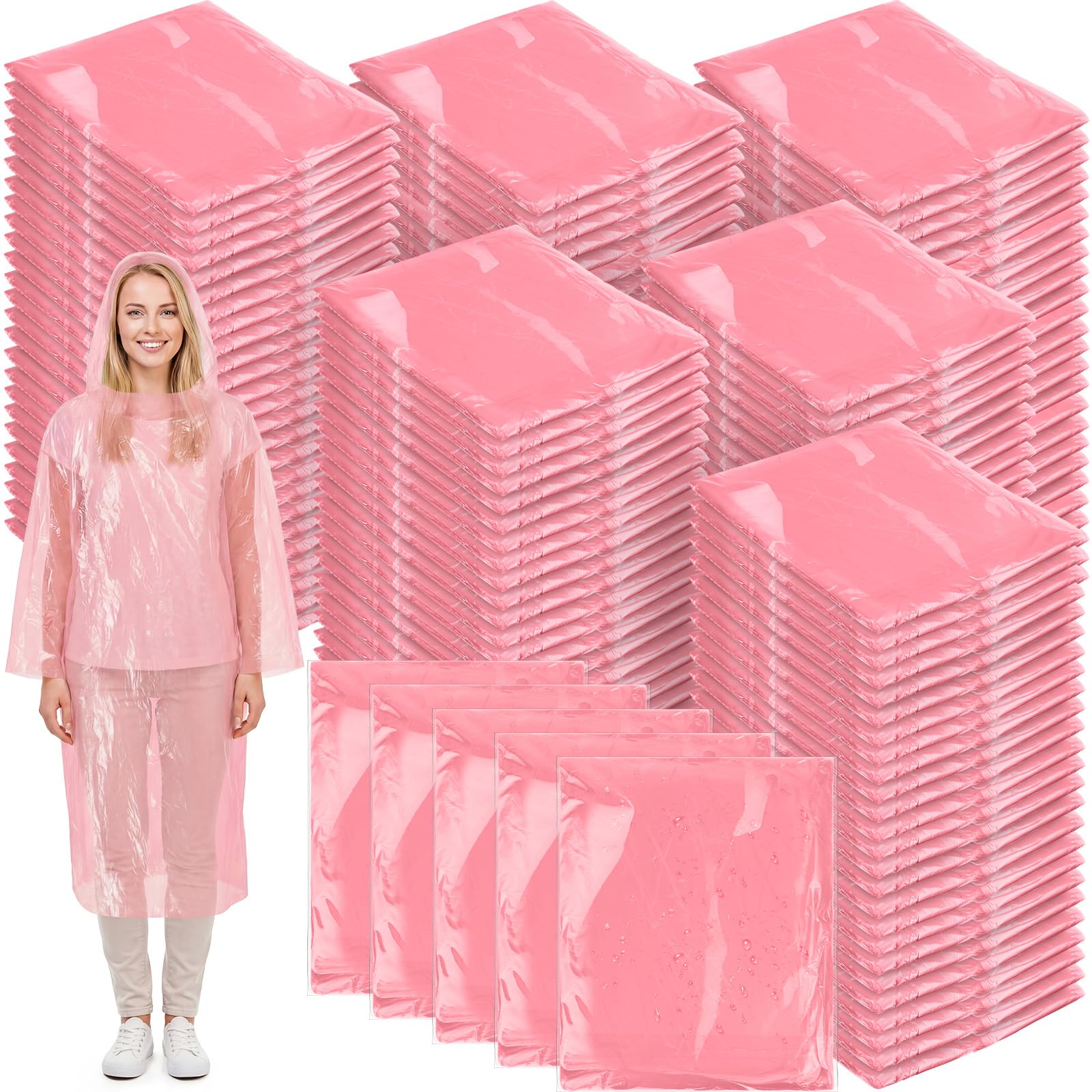 Handepo 150 Pack Disposable Rain Ponchos with Hood Emergency
