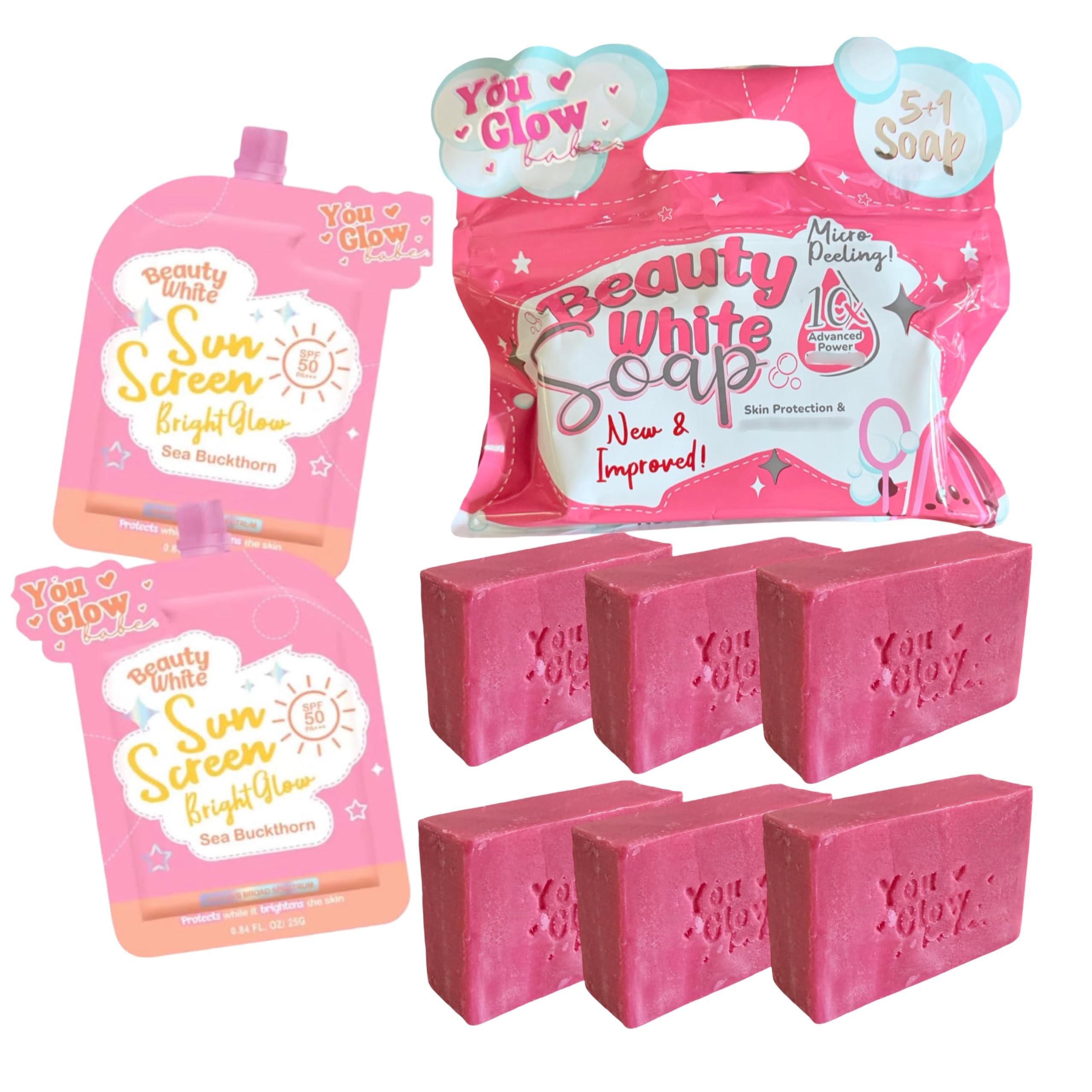 6 Bars You Glow Babe Beauty White Soap (New & Improved) + You Glow Babe Sunscreen Twin-Pack