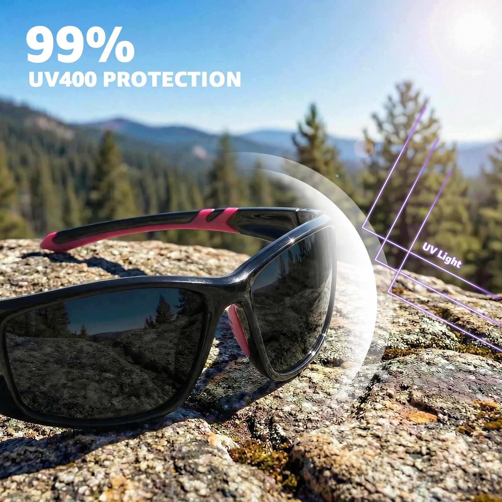 Myiaur 2er Pack Fahrradbrille Selbsttönend Damen Herren Photochrome Polarisierte Wrap-Around Sonnenbrille mit UV400 für Fahrrad Sport - 5