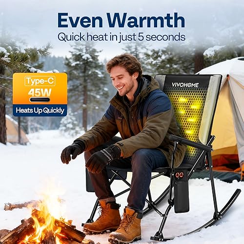 Miniatura 3 de VIVOHOME Silla mecedora de calefacción acolchada de 45 W con banco de energía de 27000 mAh, silla de césped portátil de gran tamaño con calefacción