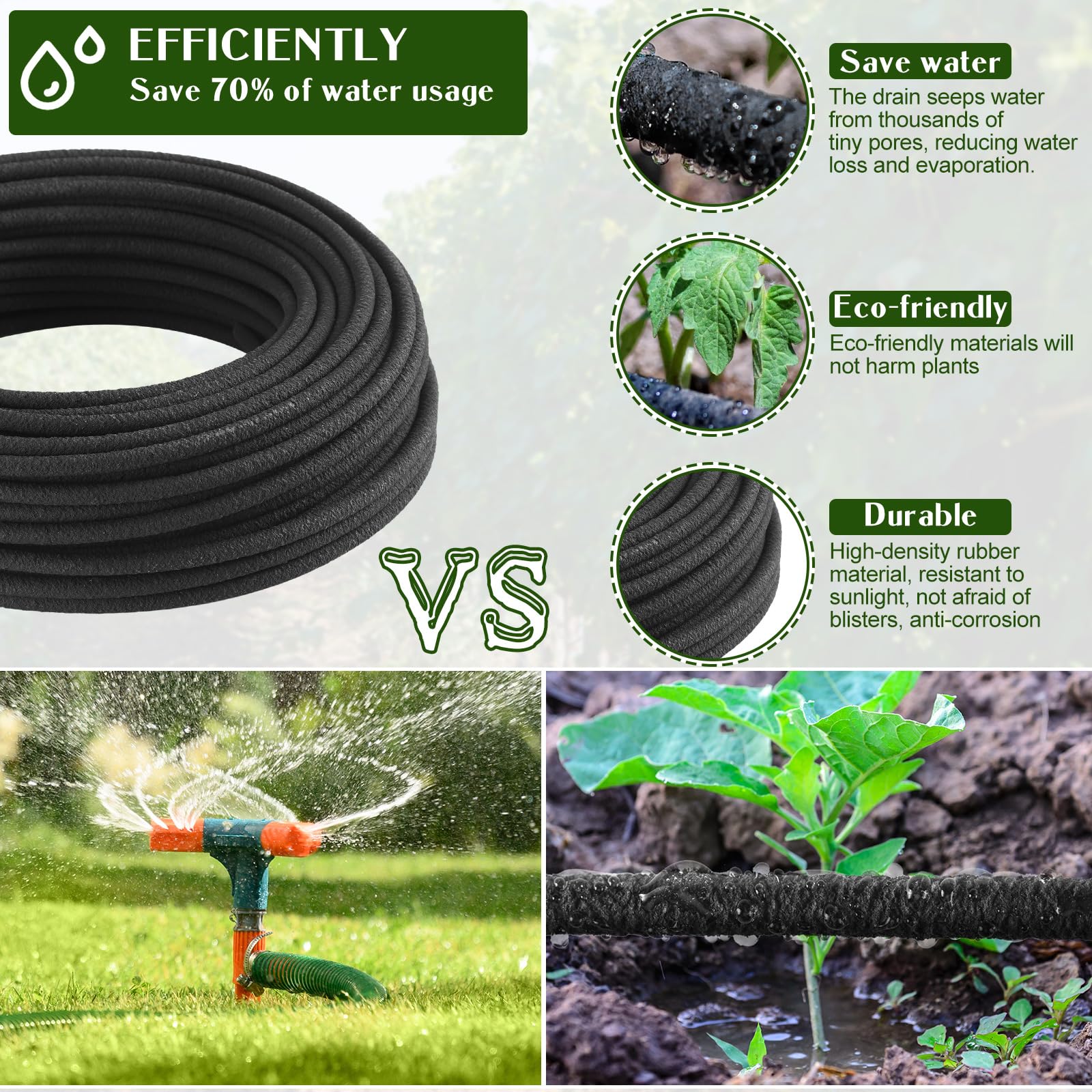 Sasylvia Manguera de remojo porosa de 1/4 pulgadas para ahorrar agua, línea de goteo, riego de jardín, tubo de riego por goteo, sistema de riego resistente para regar camas hidropónicas, color negro