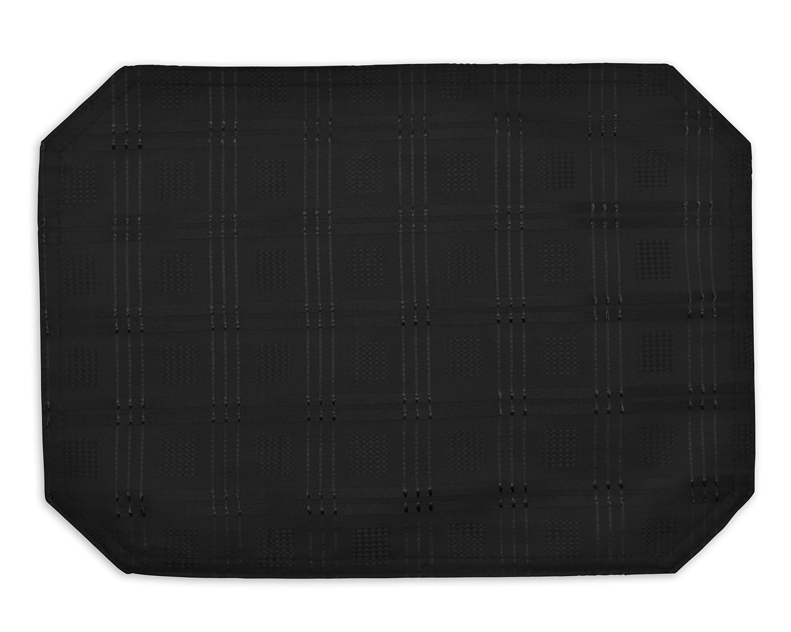 Intimates Luxury Jacquard Woven Wipeable Modern Table Dining Linen Cloths, Napkins, Table Runner (Black, 2 Pack Placemat)