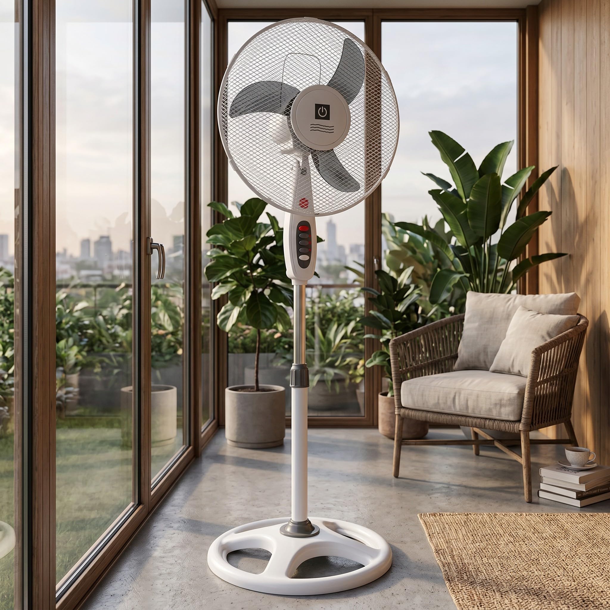 Ventilador de Pedestal 16" | Altura Regulable, 3 Velocidades, Motor Silencioso, Base Estable, Cabezal Oscilante
