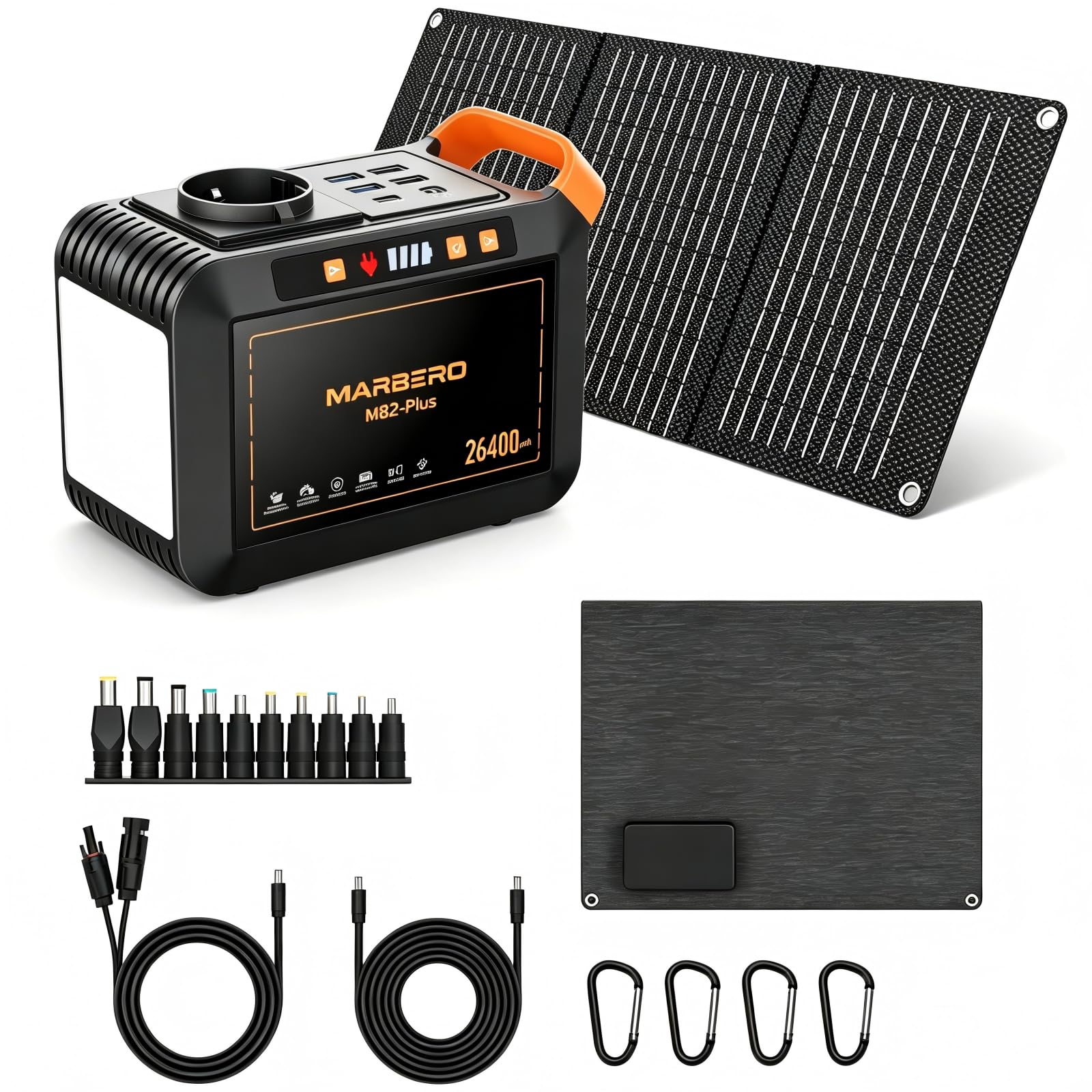MARBERO Stazione Elettrica Portatile 26.400mAh con Pannello Solare Pieghevole da 30W, Power Bank con Presa AC 120W di Picco, Generatore Solare con Pannello Incluso per Domestico Emergenza Campeggio