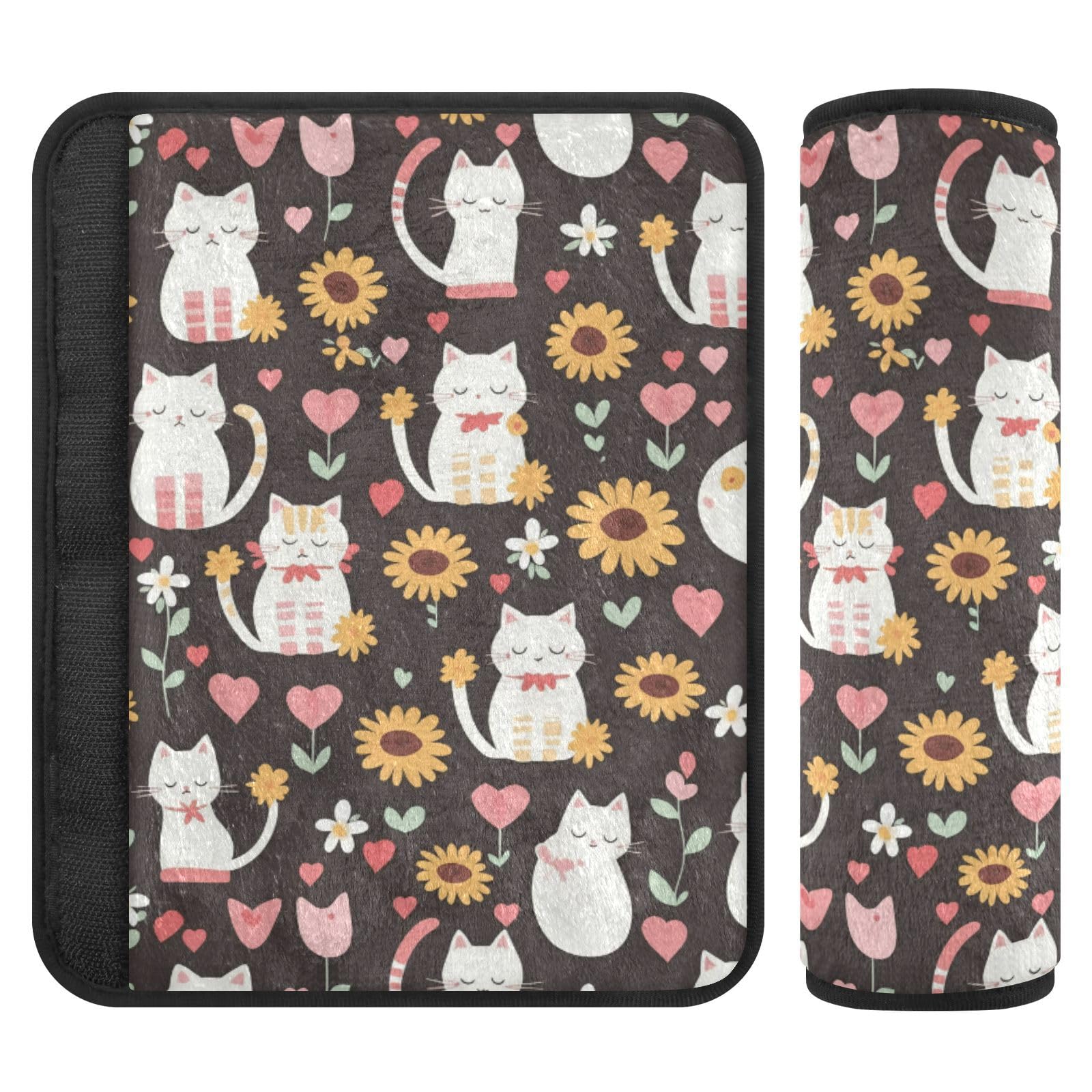 Seat Belt Covers 2 Pack Cute Cats Car Seat Strap Covers Super Soft Sunflowers Hearts Car Seat Neck Cover for Boys Girls Adults Babies M