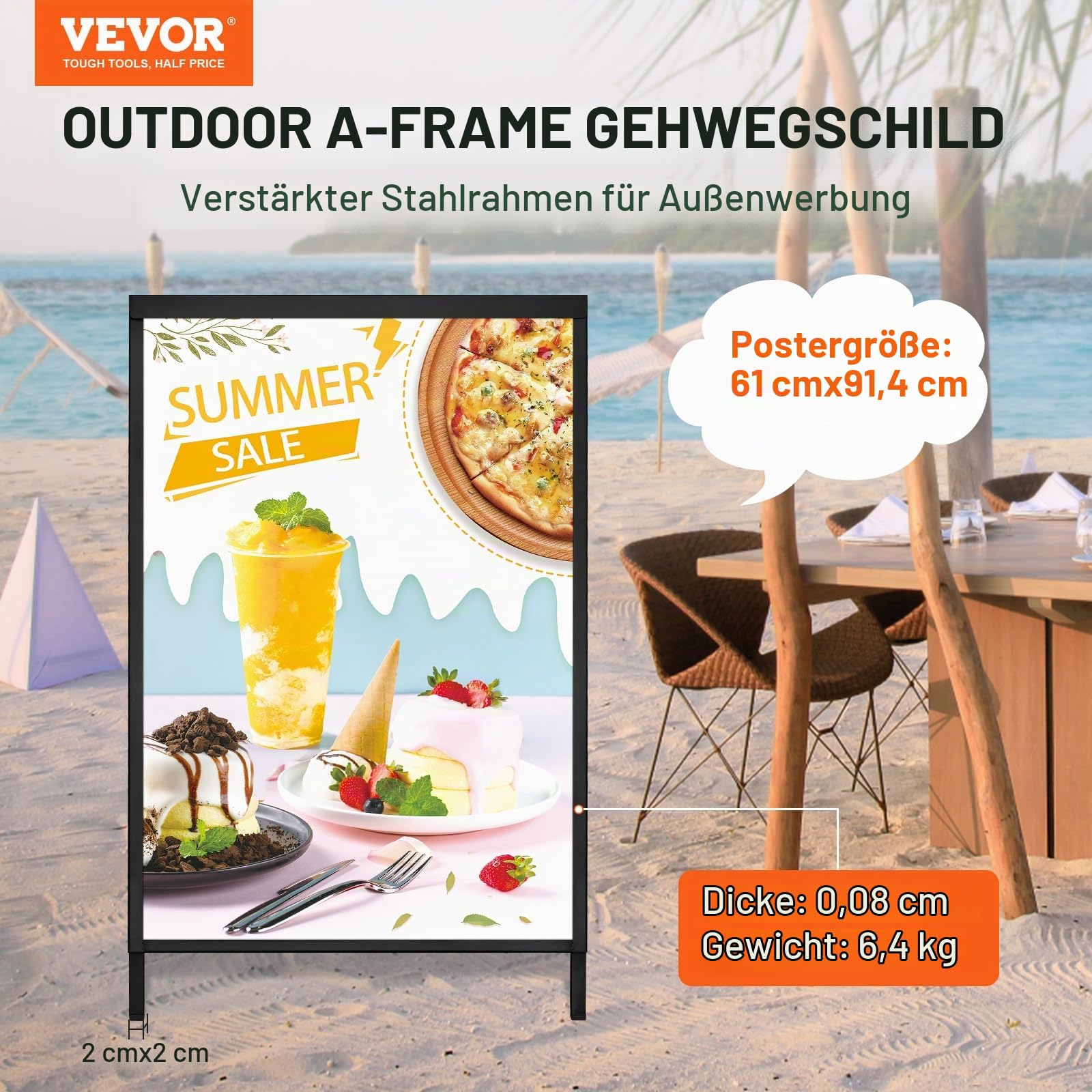 VEVOR Kundenstopper Gehwegaufsteller Werbetafel 61 x 91 cm, Plakatständer Q235-Stahl Plakatständer mit A-Rahmen, Werbeaufsteller Gehwegaufsteller für Restaurants, Bars, Cafés, Unternehmen usw.