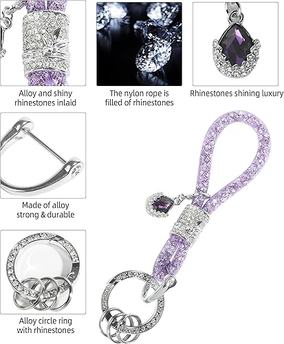 Miniatura 4 de Llavero de coche, llavero de automóvil, accesorios de coche brillantes para mujeres, llavero de cristal con purpurina, llavero de automóvil para