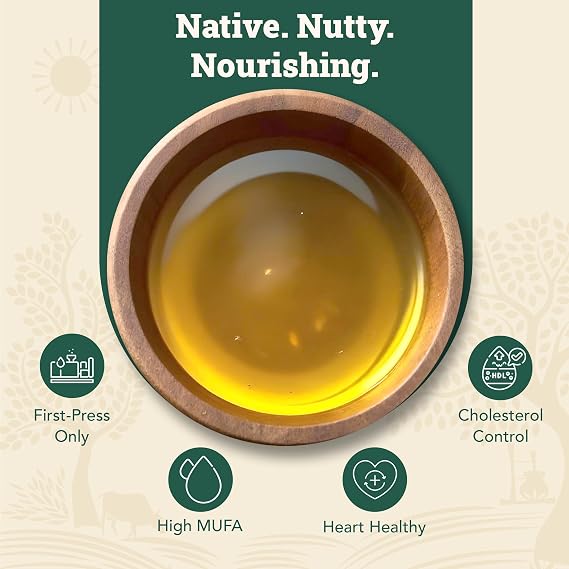 Anveshan Wood Pressed Groundnut Oil | Cold Pressed | Virgin & Unrefined Peanut Oil | 100% Natural & Pure Cooking Oil | Non-GMO | 1L Plastic Bottle (33 fl oz) | Ideal For Cooking and Deep frying