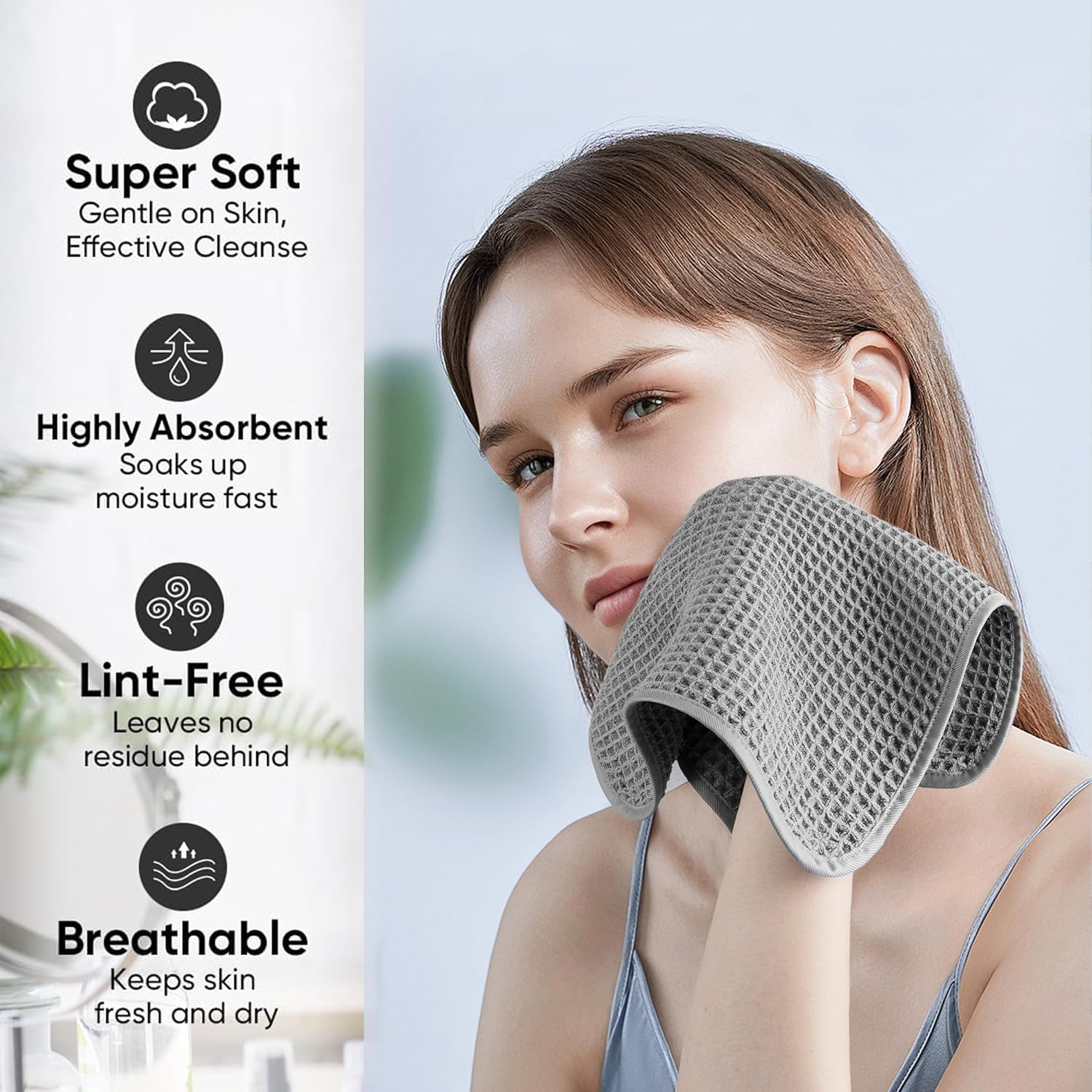Microfiber Waffle Face Towels, 4 Pieces, Soft, Absorbent, Fast Drying, Lint Free 430 GSM (Gray) - Image 4
