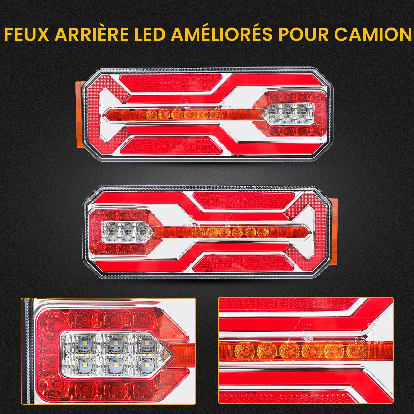 AOHEWEI 2 Feux Arrière LED pour Camions 12V/24V Super Lumineux Étanches - Feux de Position, Clignotants, Stop, Recul, Anti-Brouillard et Marqueurs Latéraux pour Remorques Poids Lourds Caravanes Fourgo