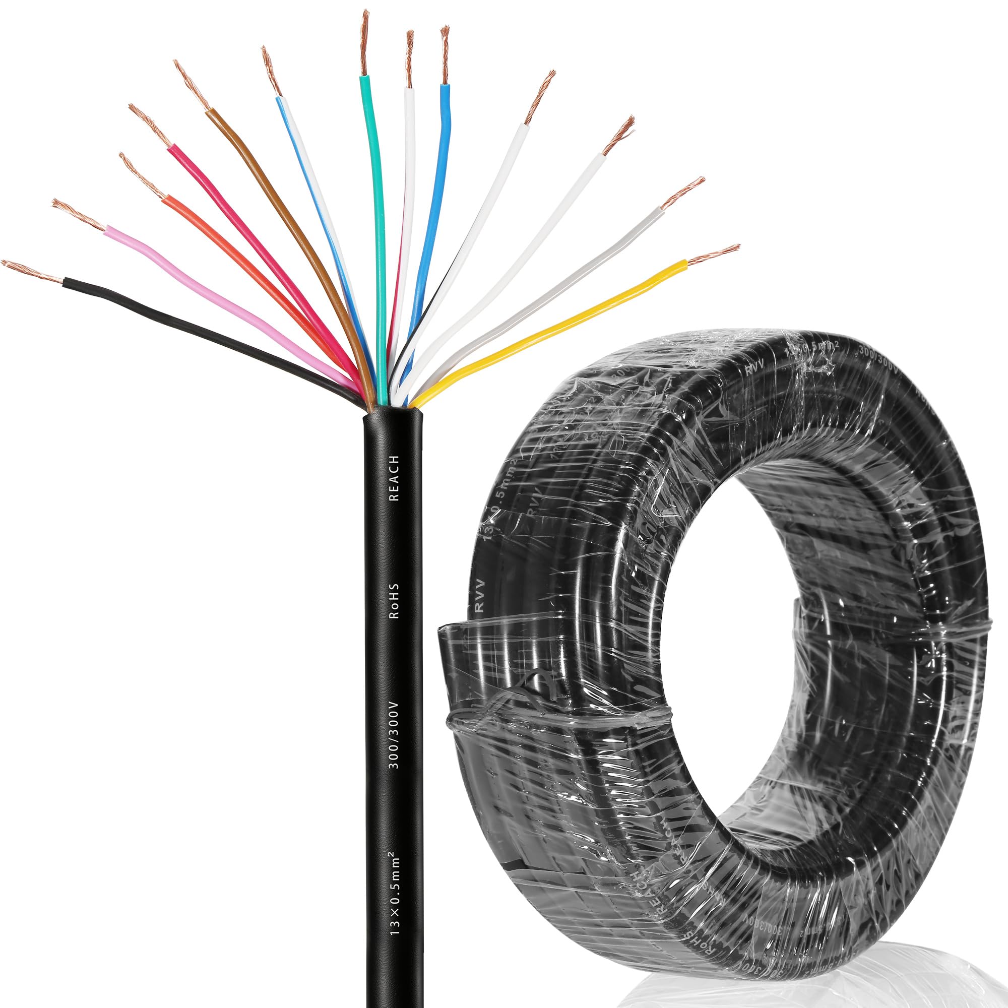 Cable de 13 Pines para Remolque 15M, Cable de 13núcleos Enchufe de Remolque,Cable Pilotos Remolque 13 Polos 12V 24V 413V 130V,Cable eléctrico 13 Polos para vehículo(13x0,5 mm²)