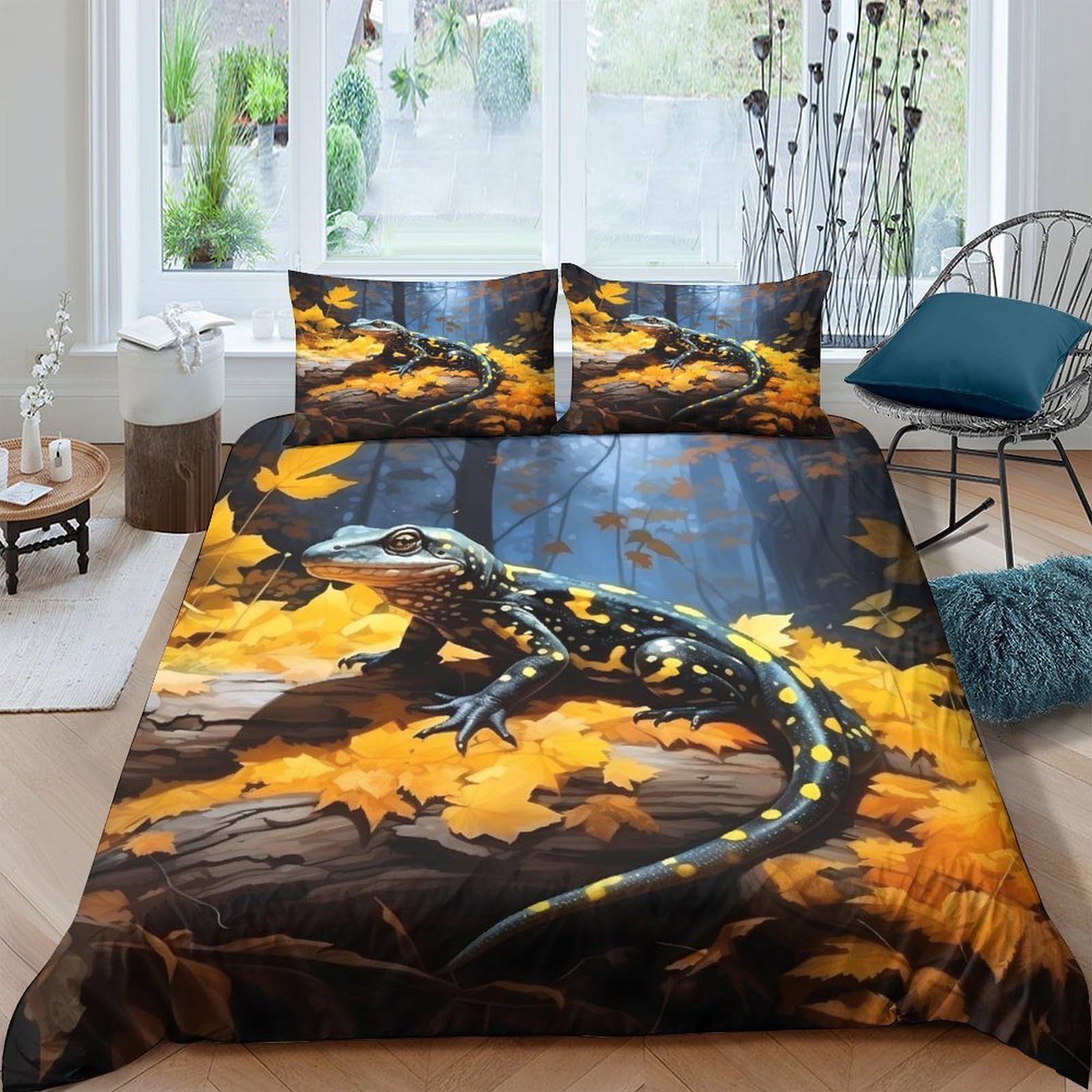 Ctjqhvkz Style-7 3D Printed Forest Lizard Fitted Sheet Microfiber Soft Breathable Autumn Leaves Mattress Cover For Bedroom Decor Single（135X200cm）