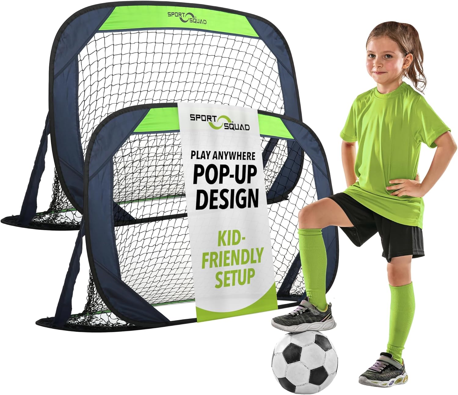 Sport Squad Portable Soccer Goal Net Set - Pop Up Training Soccer Goals for Backyard - Indoor or Outdoor Versions - Easy Assembly - Great for Kids