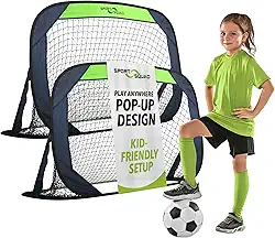 Sport Squad Conjunto de rede de gol de futebol portátil – Conjunto de dois objetivos de futebol de treinamento pop-up de 10 cm com estojo compacto – Montagem fácil e armazenamento compacto – Ótimo para crianças e adultos