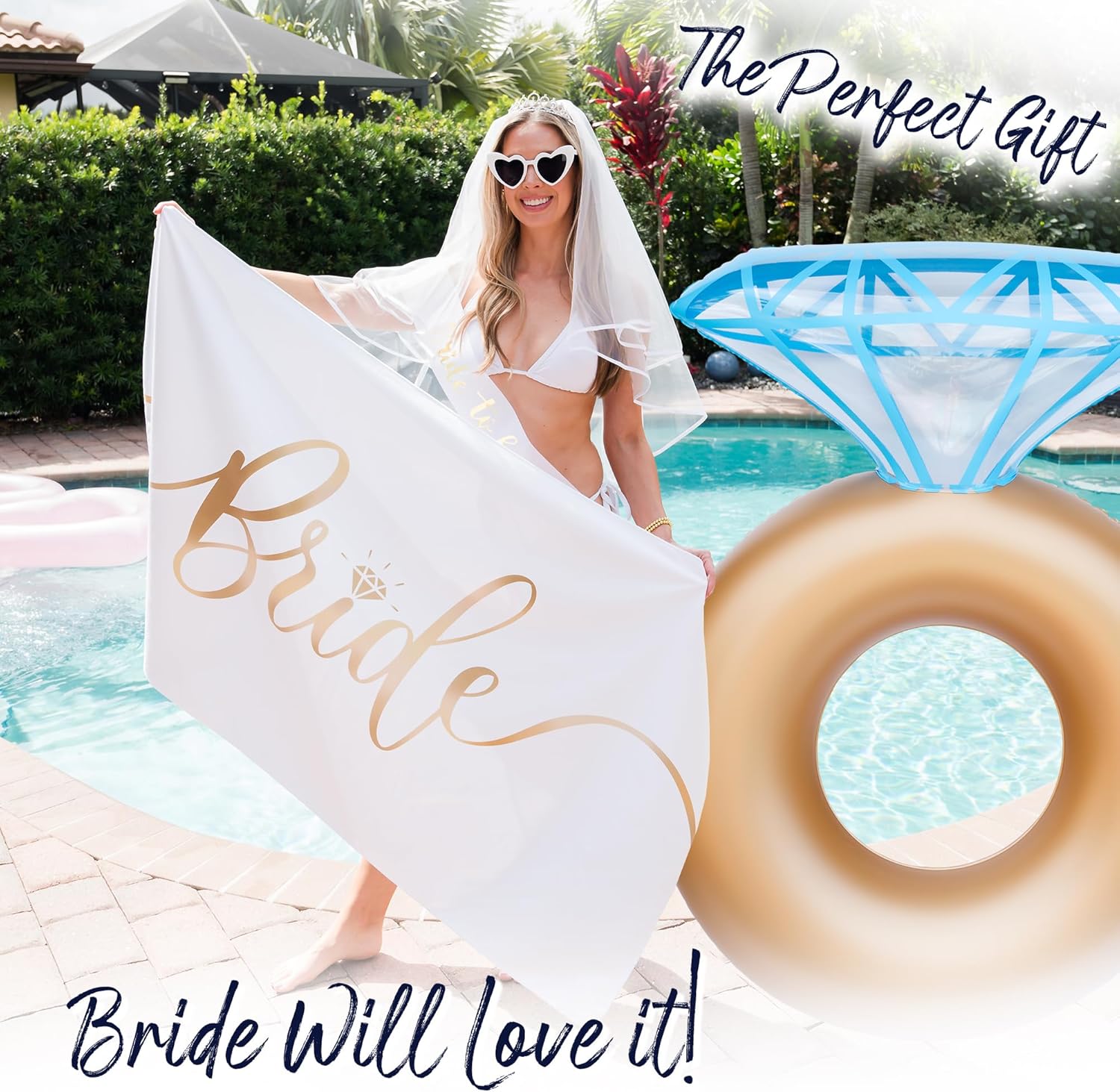 Prestige Bride Towel & Ring Pool Float | Bachelorette Gifts for Bride, Beach Bachelorette Party Decorations Floatie, Bridal Shower Accessories Favors