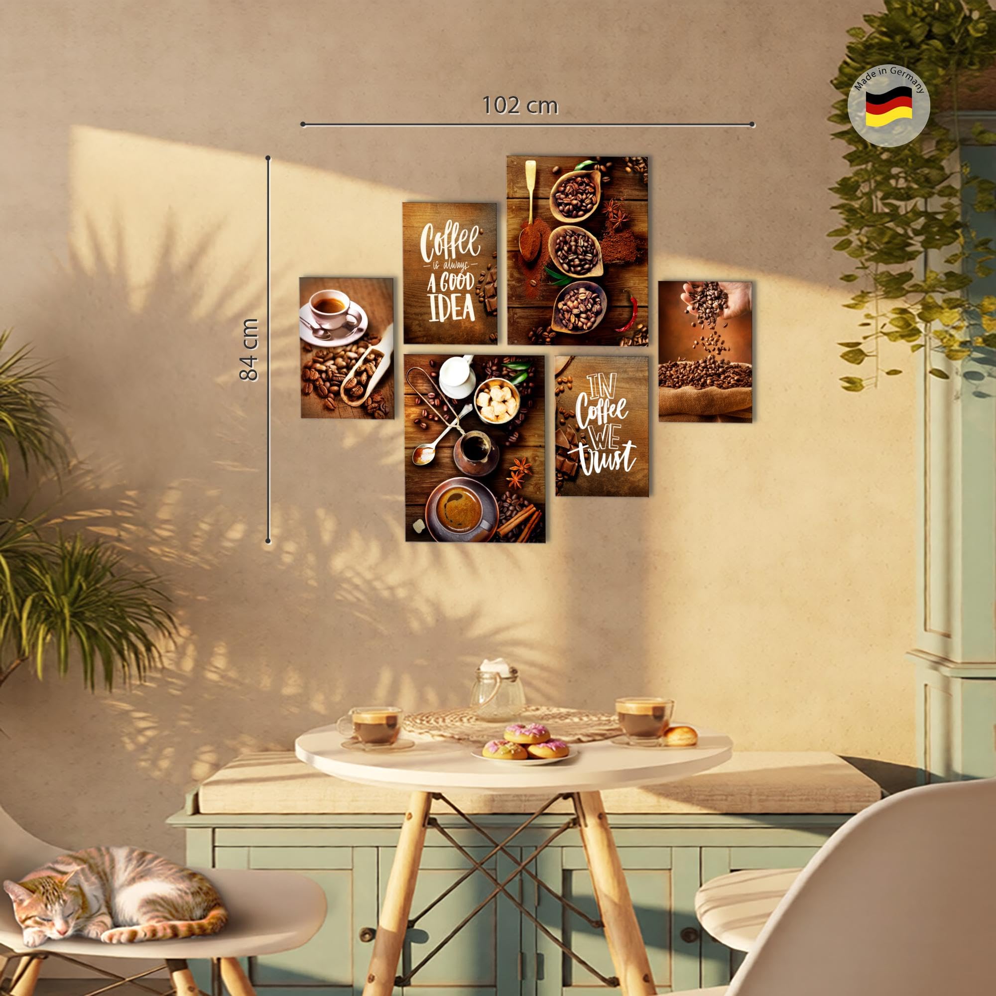 Novart Set de Decoración de Pared con Cuadros La Foto de Café Cuadro - LISTO PARA COLGAR - No Necesita Marco - Dormitorio Salón Cocina - N034263a