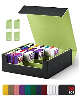 UAONO 卡片收纳盒 - 2400+ 魔术集换卡牌储存箱 (黑色 & 柠檬绿)