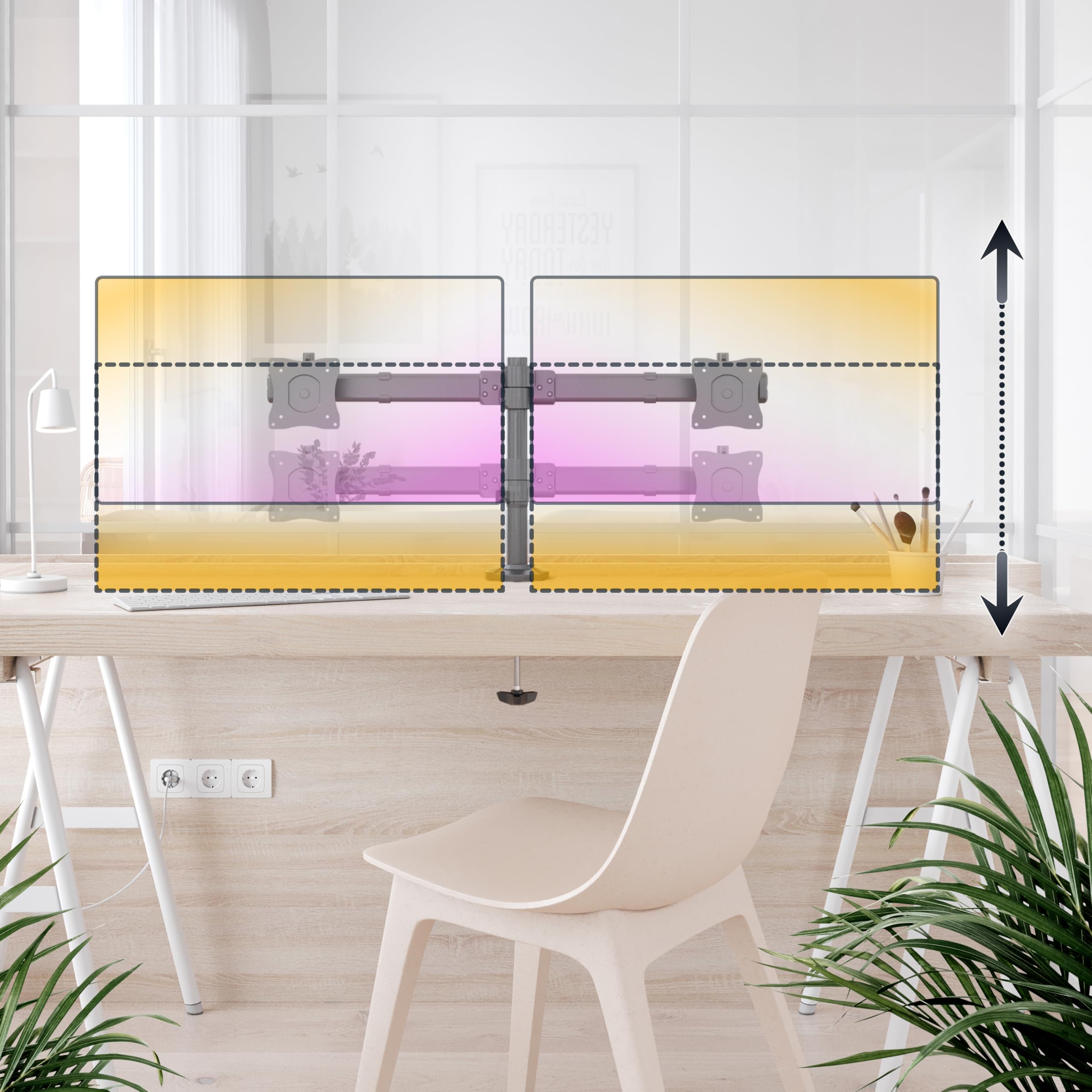 RICOO TS6211 Dual Support Écran PC 2 Écrans 13 17 19 22 24 27 Pouces Orientable Inclinable Rotatif Universel Fixation Bureau Pince de Table VESA 75x75 100x100