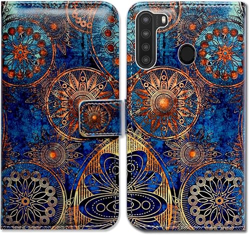 Funda para Galaxy A21, diseño de mandala circular de colores magníficos con tarjetero y soporte para ranura para tarjeta y soporte para Samsung