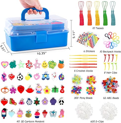 Miniatura 2 de Más de 17500 bandas de goma con contenedor de 3 capas azul profundo, 28 colores, 600 clips en S, 352 cuentas, 40 colgantes de dibujos animados, kit