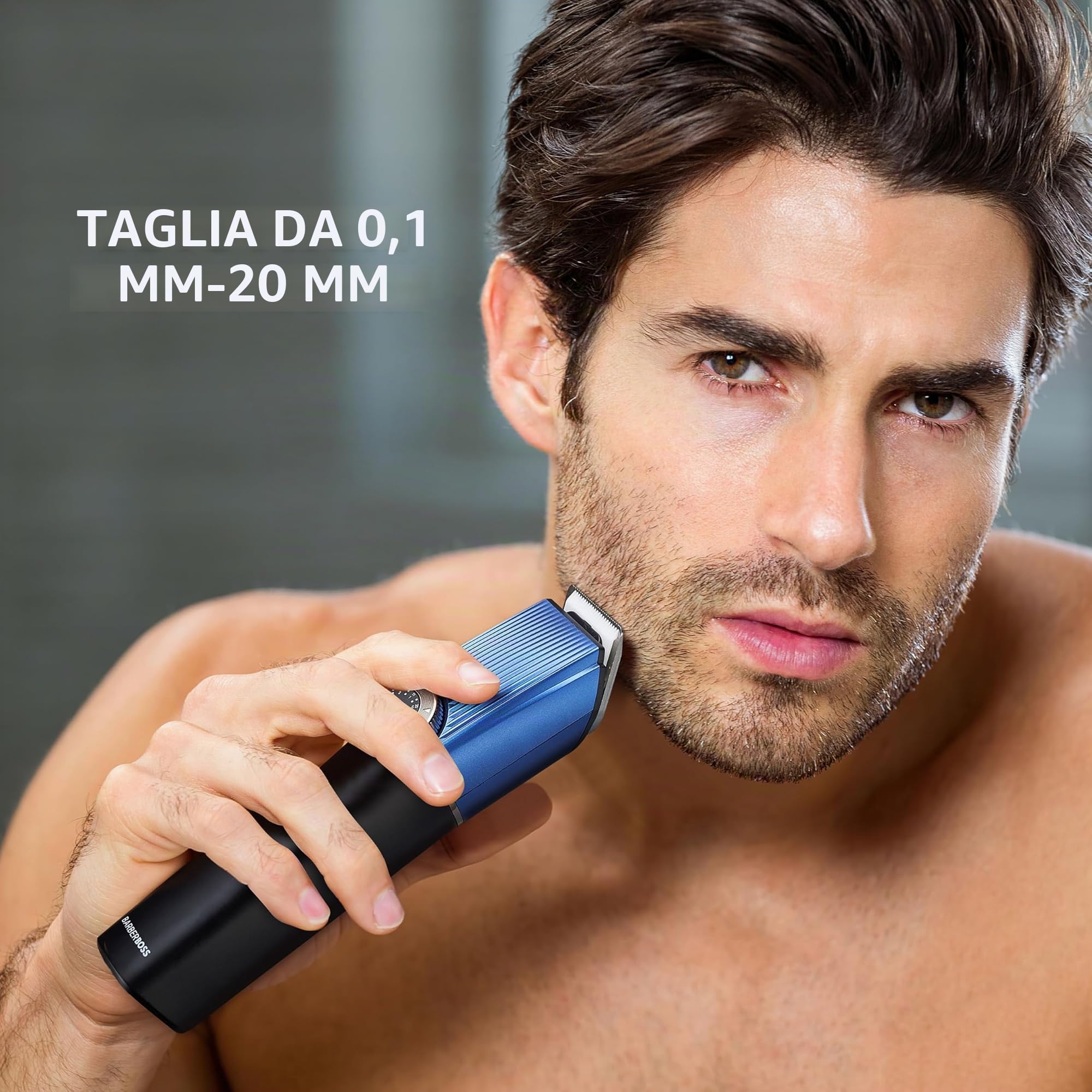 Barberboss Regolabarba da uomo, tagliacapelli senza fili da uomo: trimmer per uomo, kit per la toelettatura, impermeabile, rasoio per peli del naso per uomo, QR-6088, Blu/Nero