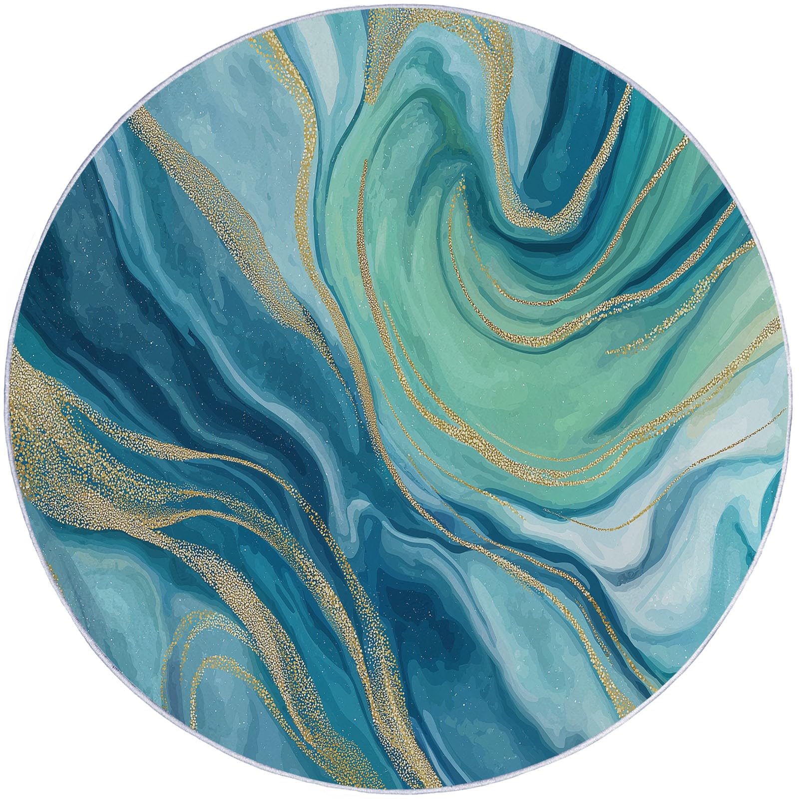Large Round Area Rugs for Living Room 200 cm Abstract Lines Marble Pattern Soft Circle Carpet Rug Non Slip Machine Washable Bedside Floor Rug for Bedroom Kitchen Home Decor, Blue Gold