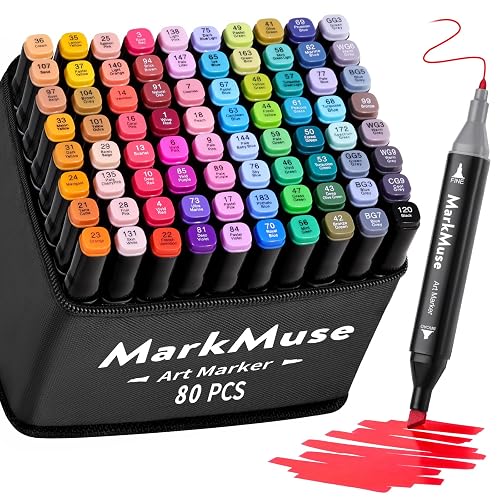 MarkMuse 80+2 Marker Stifte Set, Meißel & Feine Doppelspitze Alkohol Marker, 2 Sekunde Schnell Trocknende Art Filzstifte mit Anti-Seepage Abstandshaltern für Malerei, Design, Manga, Skizzieren