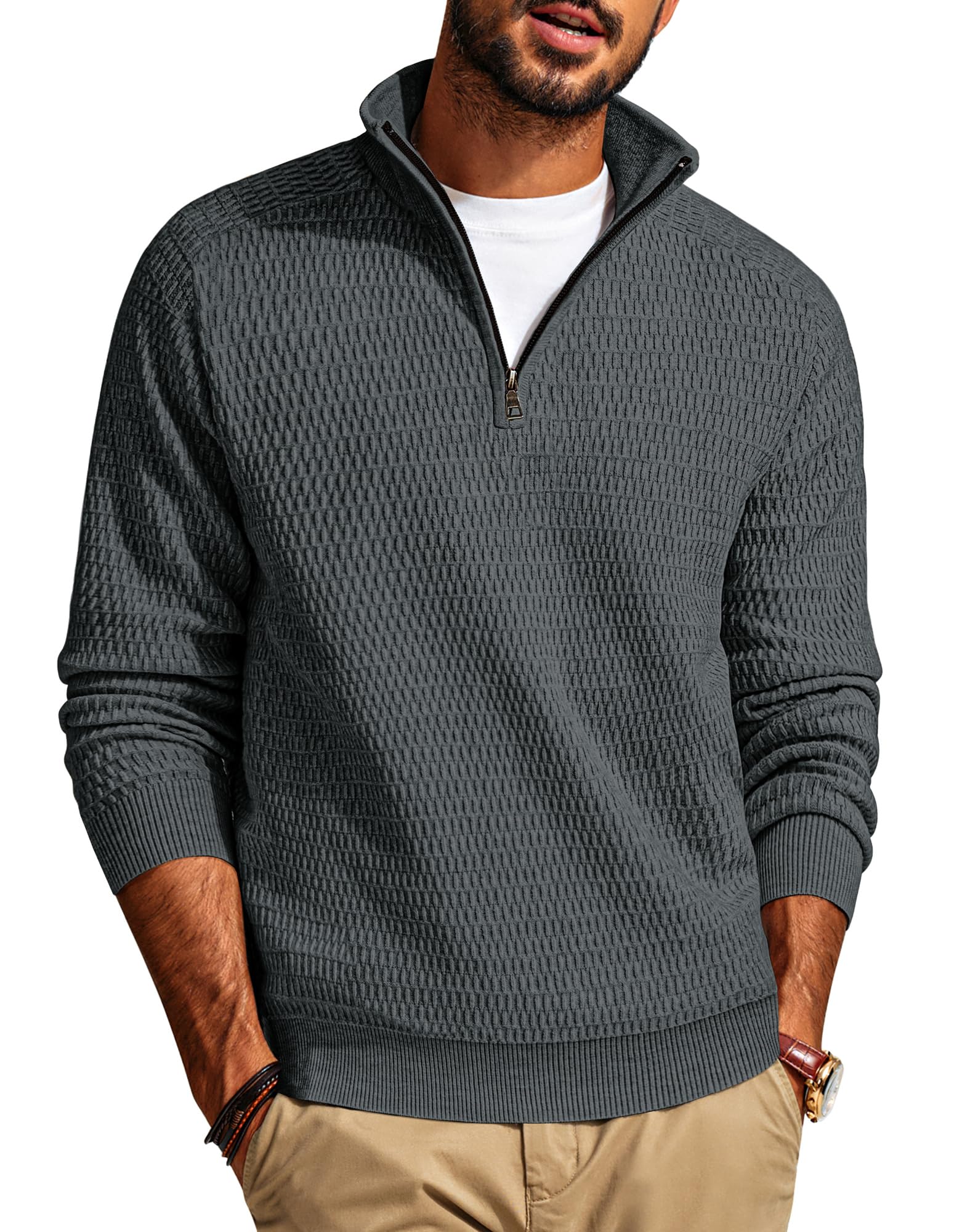 HYPESTFIT Heren Coltrui 1/4 Rits Pullover - Warm Gebreid - Effen Kleuren