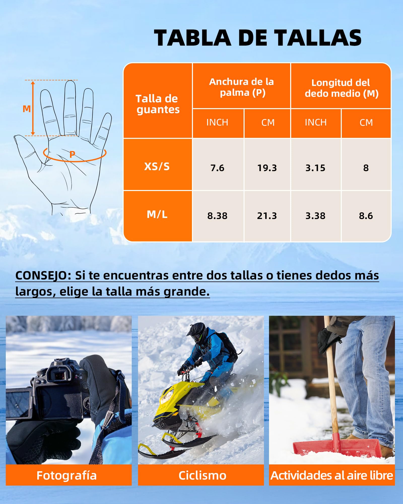 Guantes Invierno Táctiles Cálidos Calentados Impermeables Antideslizantes con Baterías Recargables para Hombre Mujer Ski Snowboard