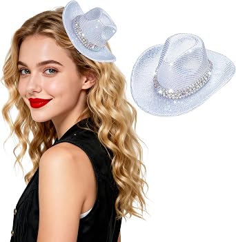 Mini Cowboy Hat Glitter Pink Cowgirl Hat for Women Disco Costume Accessories for Halloween Cowboy Party