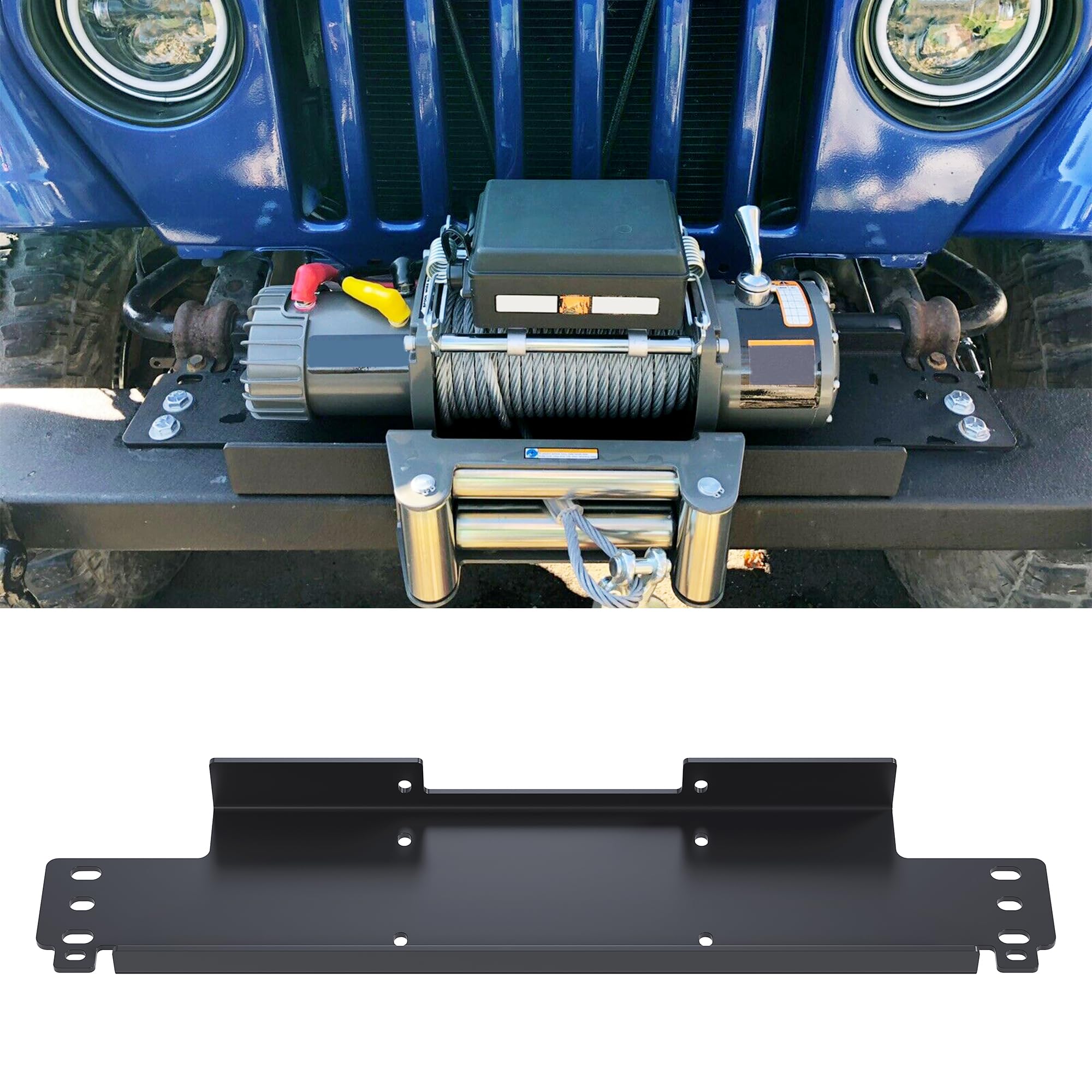 KUAFU Winch Mounting Plate Compatible with 1987-2006 Jeep Wrangler YJ TJ LJ 4WD Black - 12000 LBS Capacity