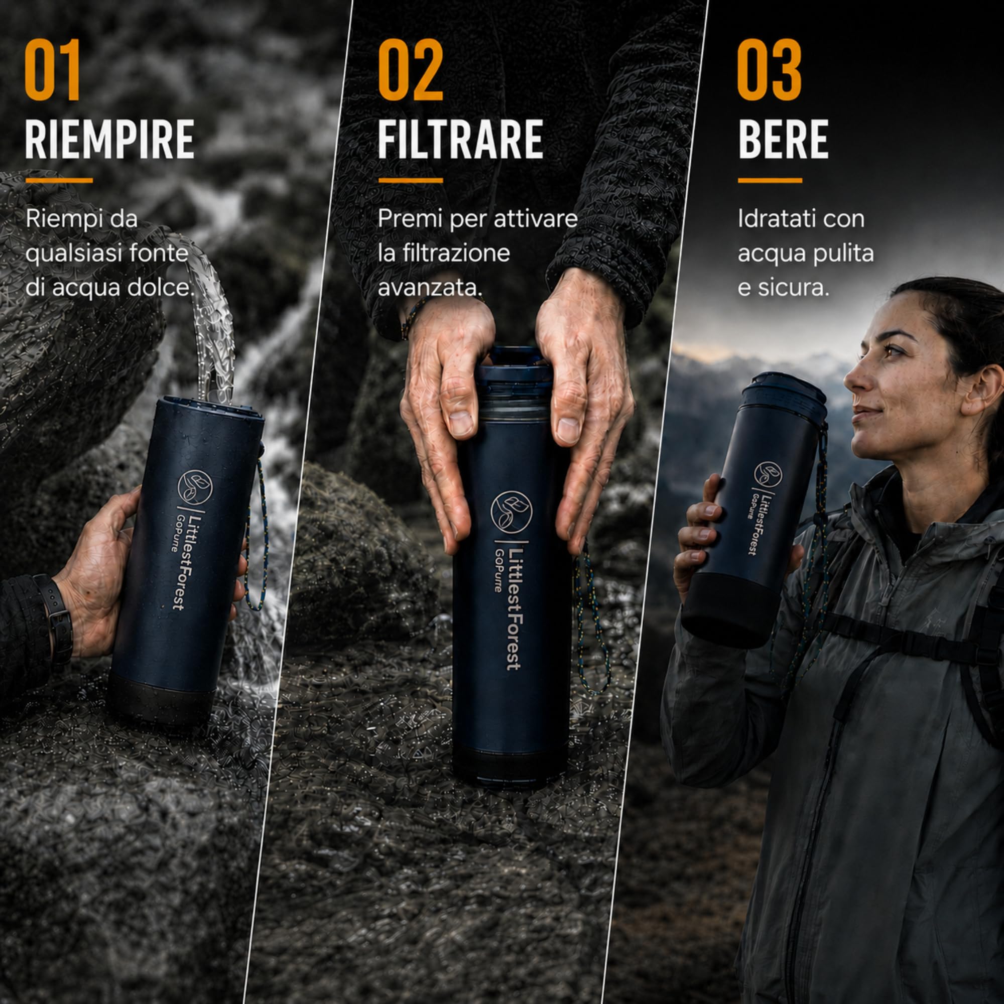 GoPure Borraccia Filtrante 800ml 1500L Trekking Senza BPA