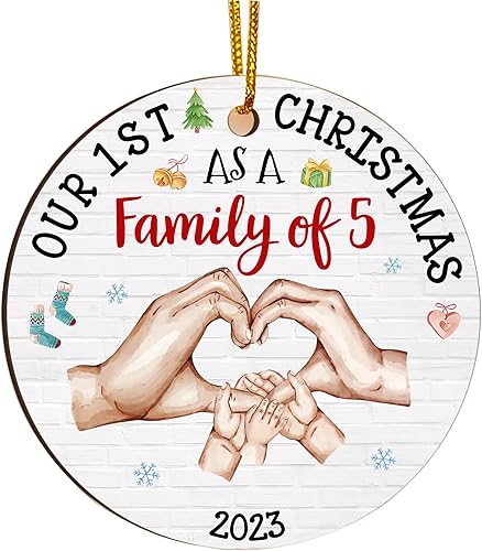 Gossby Adorno de Navidad de familia de 5 2023  Nuestra primera Navidad como familia de 5  Recuerdo familiar de Navidad de madera  Navidad para hija, disponible en Yaxa Peru