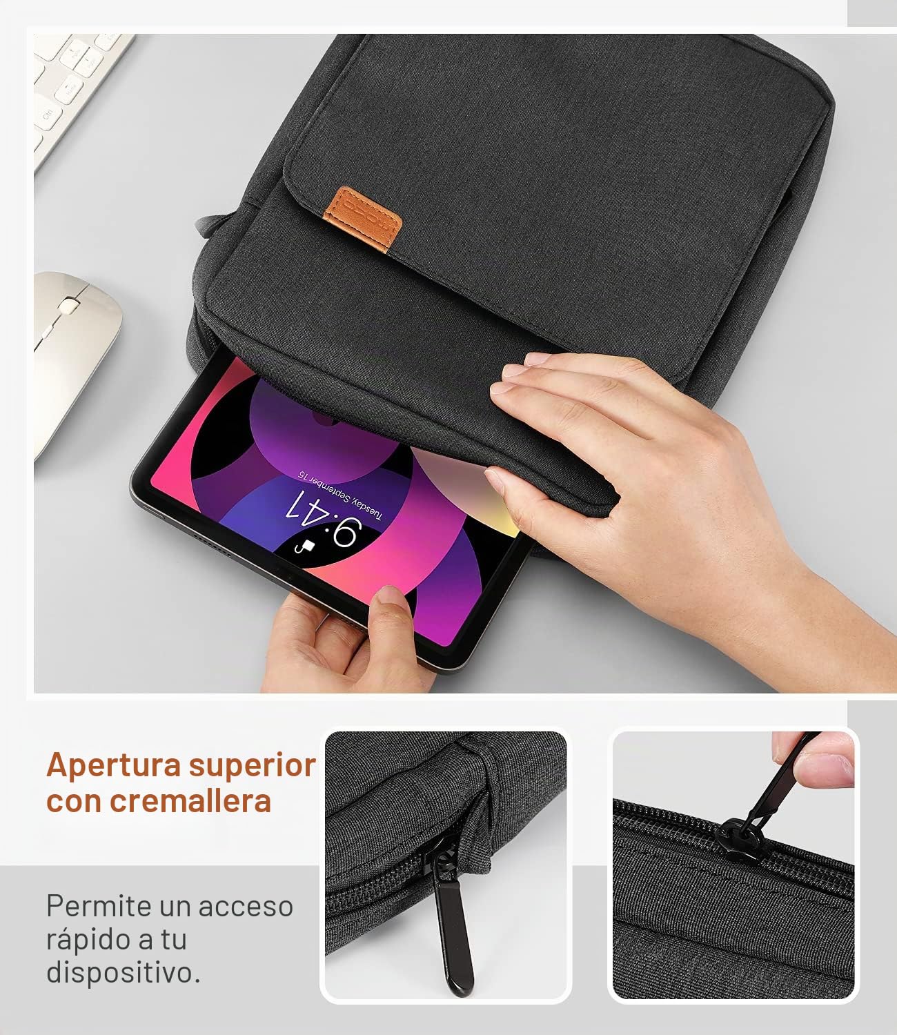 MoKo 9-11 Pulgadas Funda de Transporte con Correa para el Hombro para iPad Air M3, iPad A16 2025, Pro 11 Pulgadas, iPad 10/9/8/7th Gen, Tab S8/S9 11", Negro + Gris