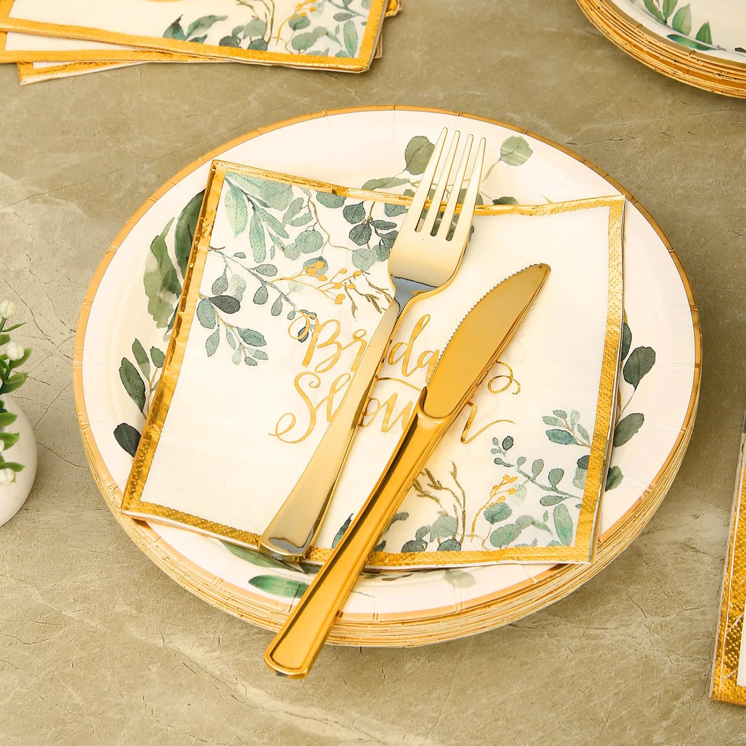 LOOWVY Bridal Shower Decorations Green Theme Wedding Shower Plates and Napkins Party Supplies for Engagement Celebrate Wedding Festivities the Bride-To-Be Bachelorette Parties,Serves 24 Guests : Home & Kitchen