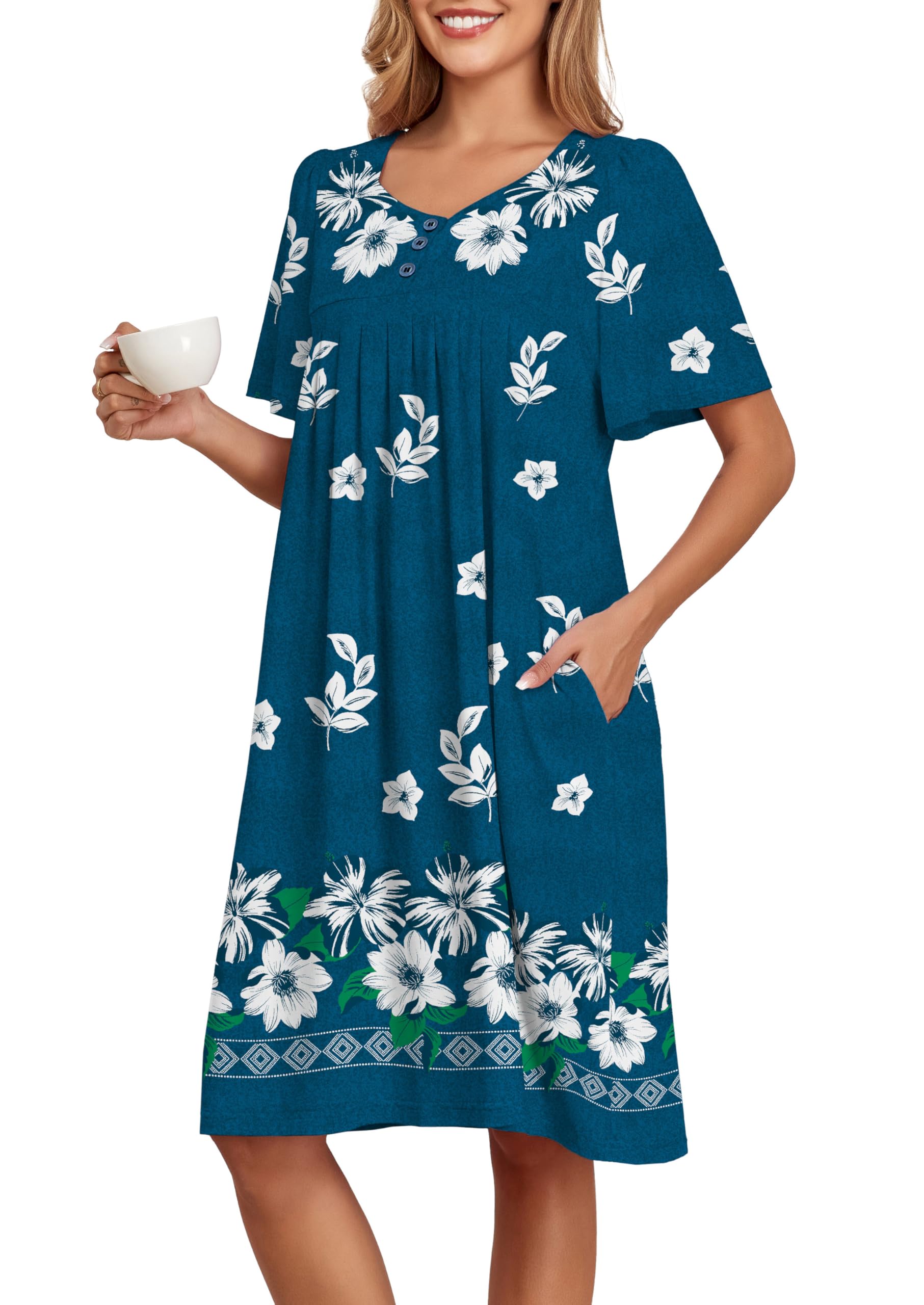 VINTATRE Women's Nightgown Short Sleeve Sleepwear for Women Casual Sleep Shirt for Women with Pockets