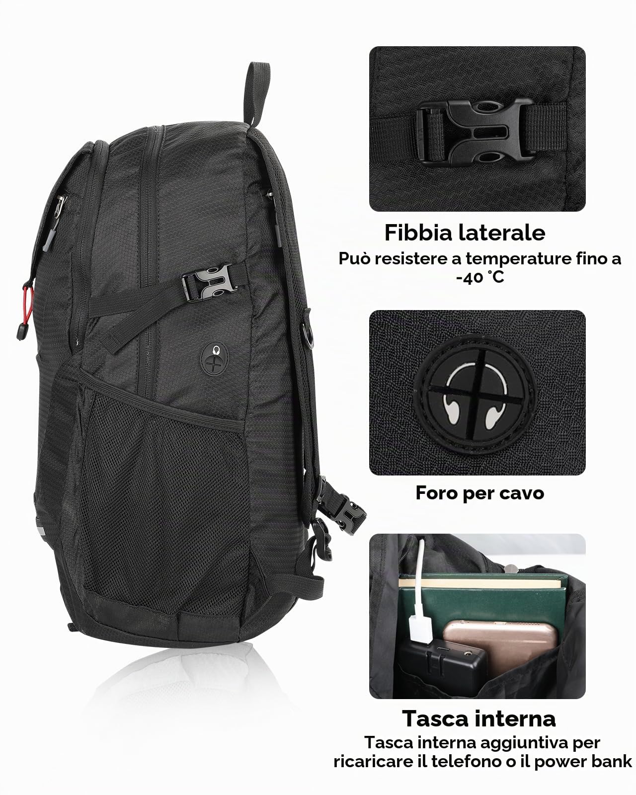 Waterfly Impermeabile Zaino Pieghevole Leggero: 30 Litri Nylon Pieghevoli Zainetto per Donna Uomo Sport Montagna Campeggio Escursionismo Trekking Zaini Ripiegabile