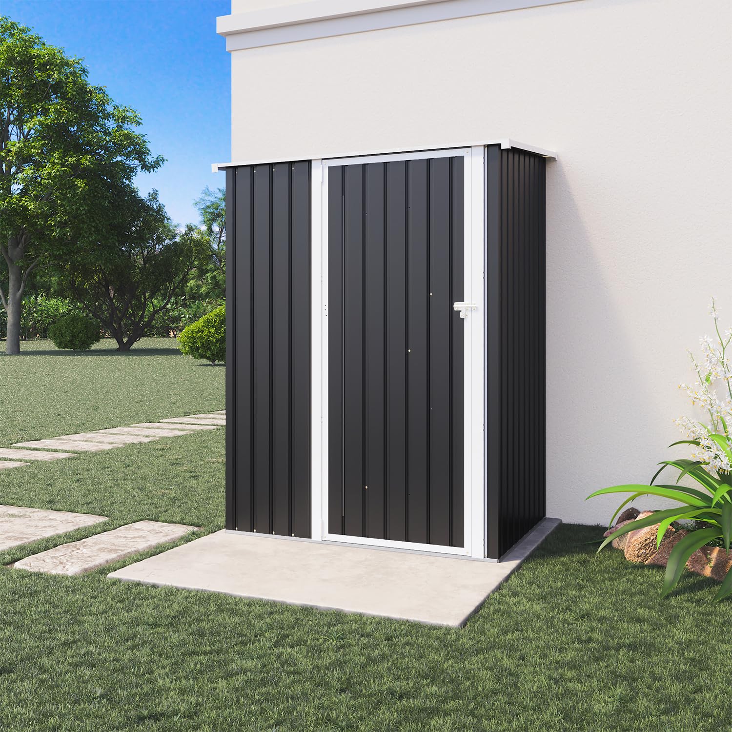 Casetta Da Giardino In Acciaio Zincato 1,51x1,03xh1,96 m, 1,55mq, Ripostiglio Attrezzi, Porta Battente (Nero)