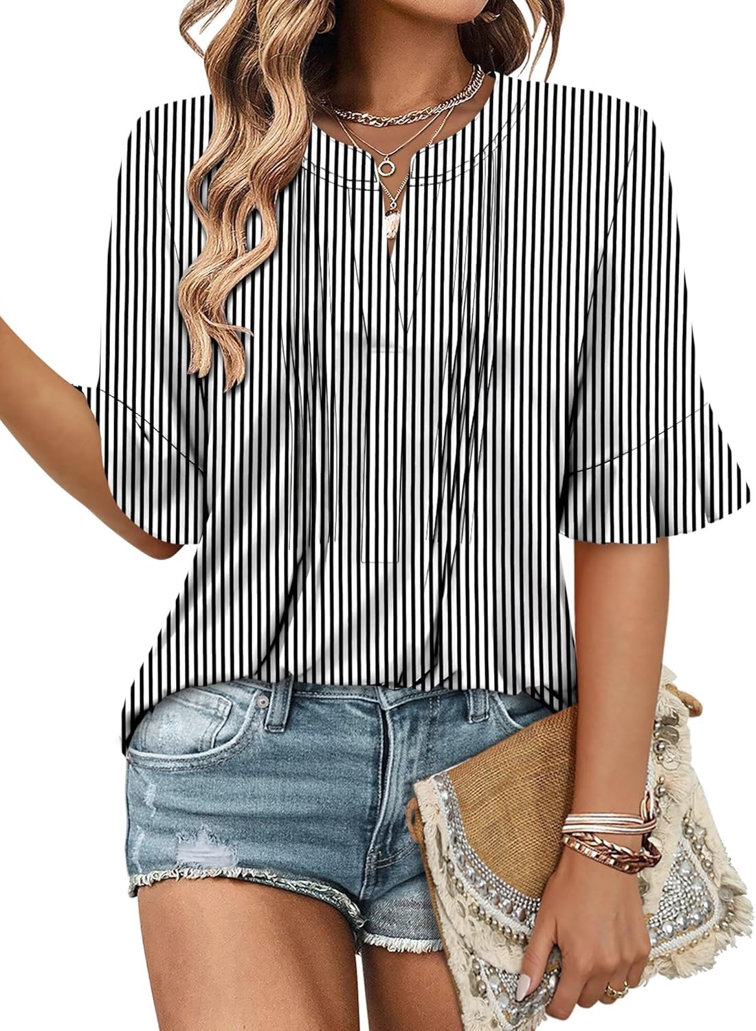 Magritta Womens Business Casual Tops Summer Fashion 3/4 Ruffle Sleeve T Shirts Dressy Casual Work Office Tunic Blouse