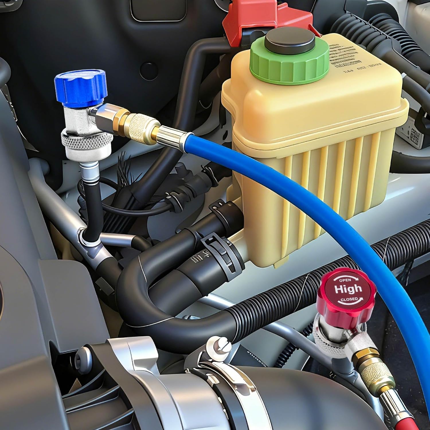 CALPOSE R134a Adapter Fittings, Adjustable R134a Quick Couplers High and Low Side, Air Conditioning Line Repair Tool Kit for R134a Car AC System Evacuation Recharging, R134a AC Service Port Connectors