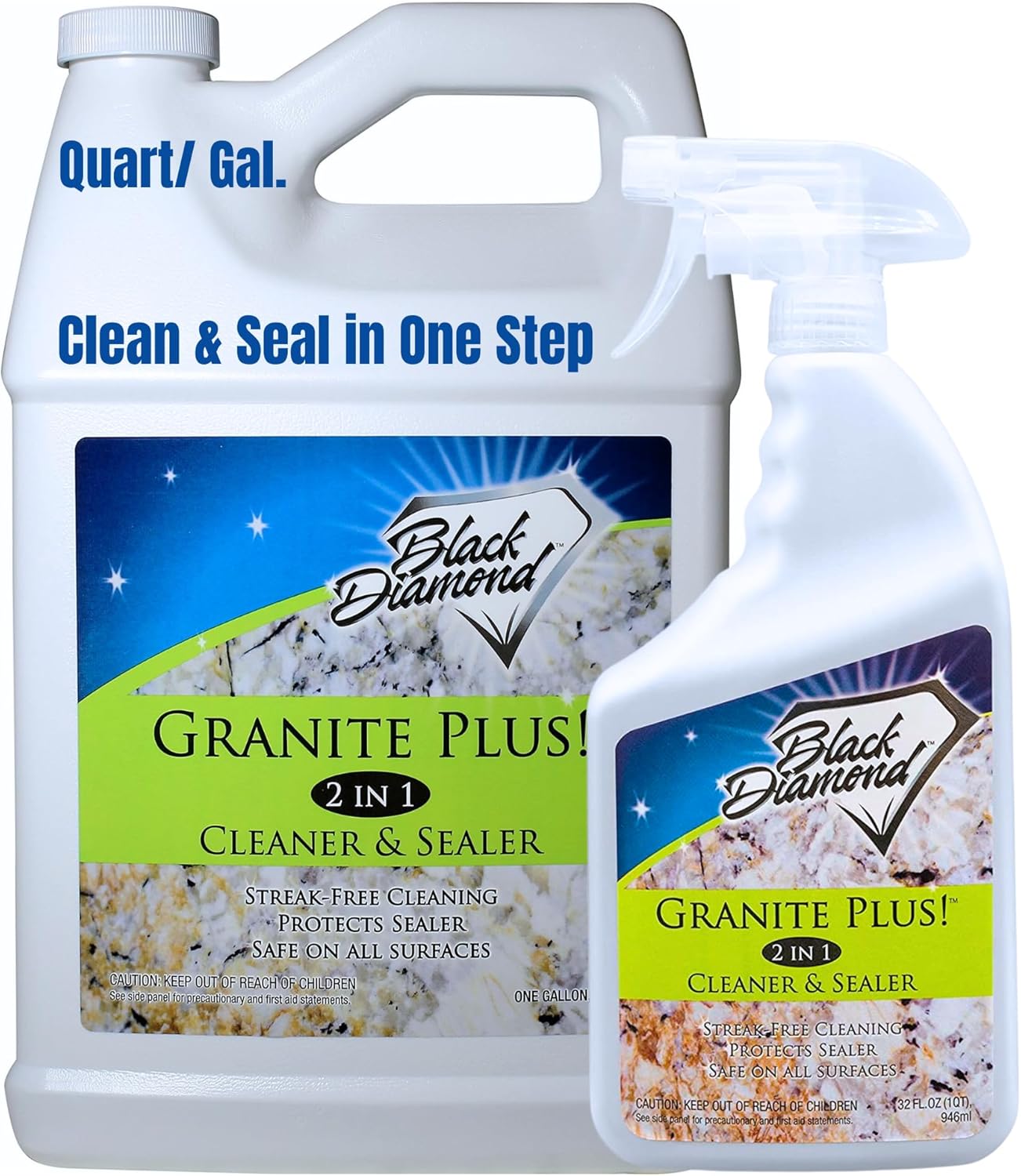 Black Diamond Stoneworks GRANITE PLUS! 2 in 1 Cleaner & Sealer for Granite, Marble, Travertine, Limestone, Ready to Use! (1-Quart/1-Gallon)