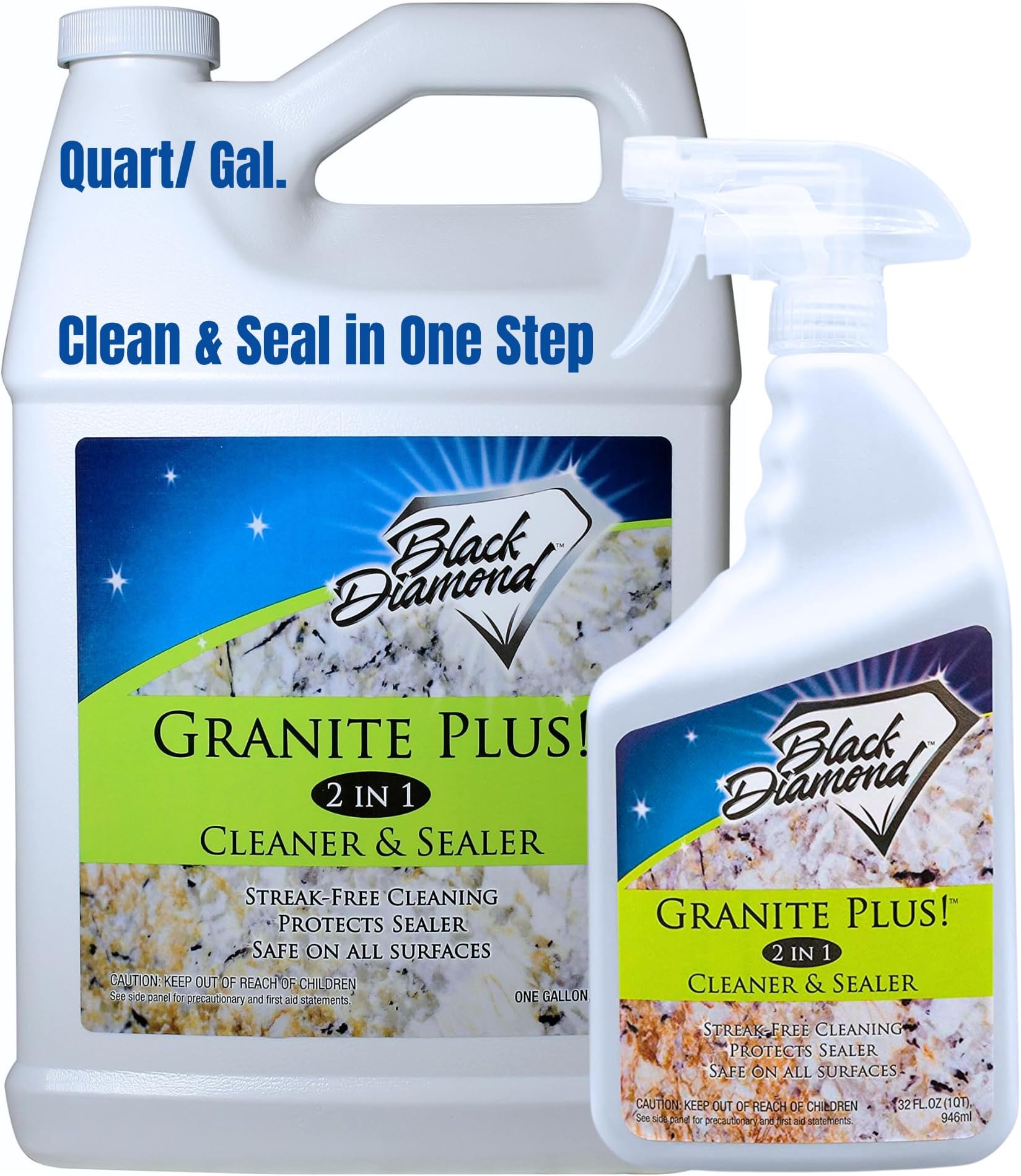 Black Diamond Stoneworks Granite Plus! 2 in 1 Cleaner & Sealer for Granite, Marble, Travertine, Limestone, Ready to Use! (1 Quart/1 Gallon)