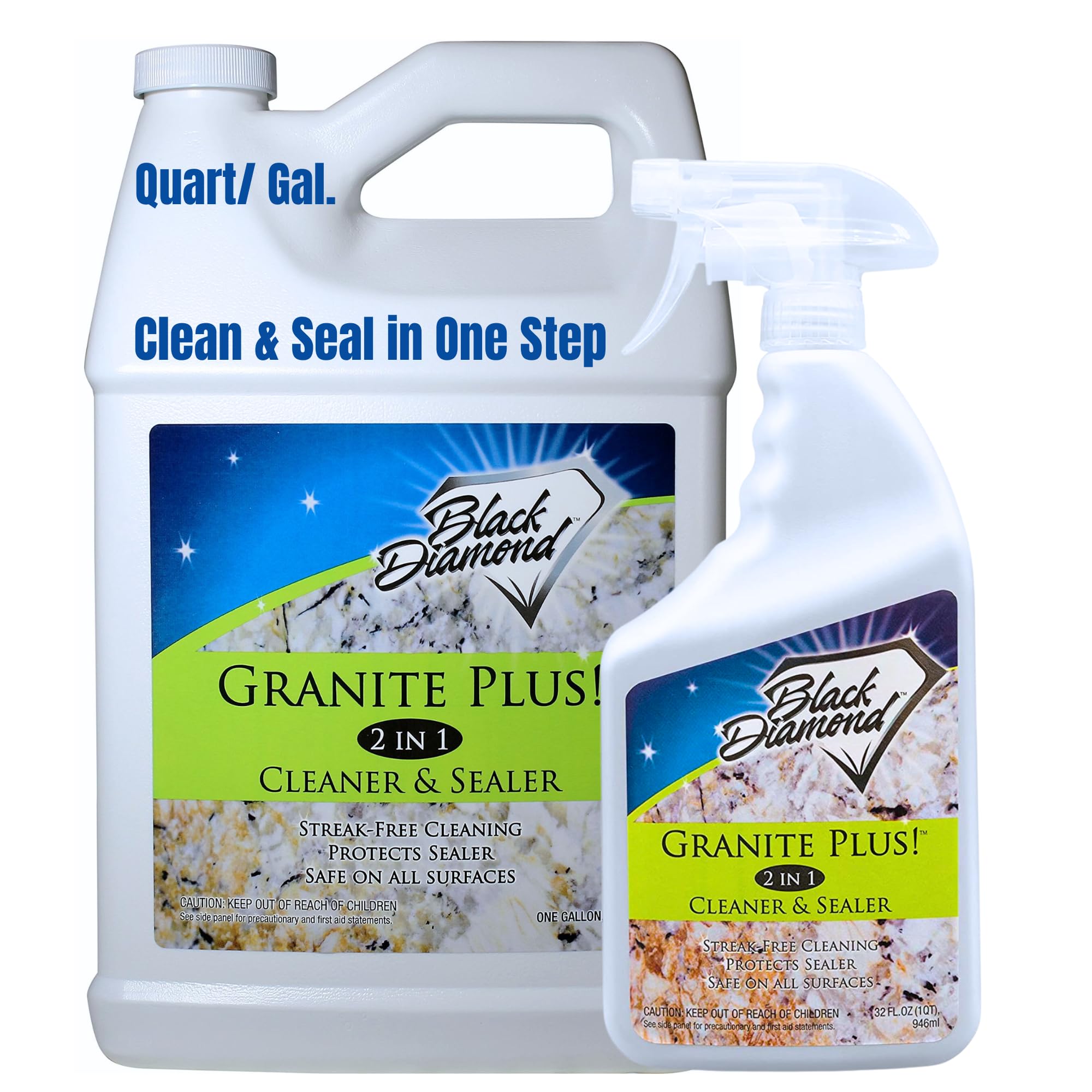 Black Diamond Stoneworks GRANITE PLUS! 2 in 1 Cleaner & Sealer for Granite, Marble, Travertine, Limestone, Ready to Use! (1-Quart/1-Gallon)