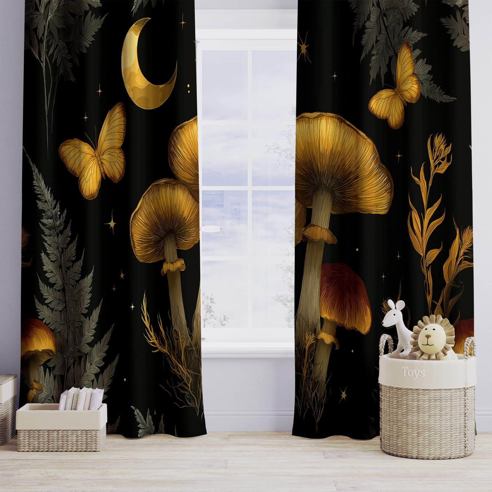 Generisch Traum Pilz Pflanze Schmetterling 2er Set Verdunkelungsvorhänge mit Ösen, Ländlicher Stil Blickdicht Thermo Isoliert Vorhänge für Wohnzimmer & Schlafzimmer, HxB 214 x 91.5 cm