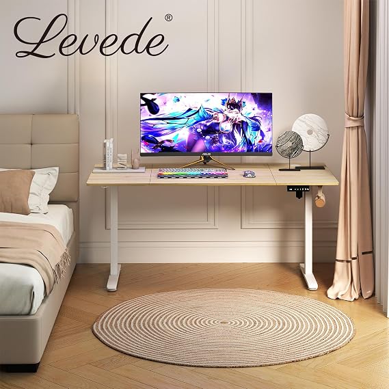 Levede Electric Standing Desk 160x80cm Height Adjustable, Sit Stand Desk with 4 Memory Smart Panel & Splice Board for Home Office light Wood Oak