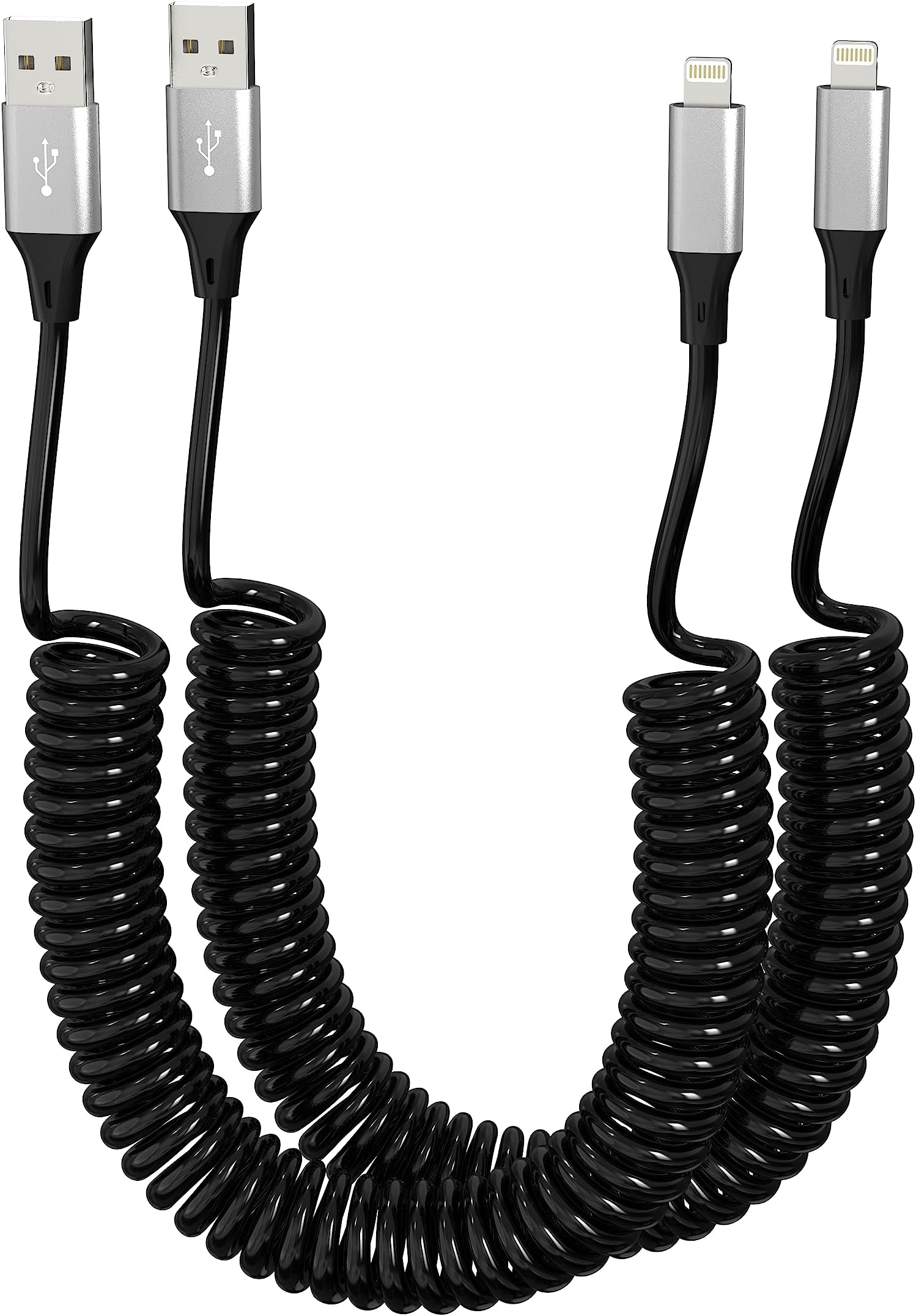 Coiled iPhone Lightning Cable 2 Pack, Apple Carplay Compatible [Apple MFi Certified], Coiled USB