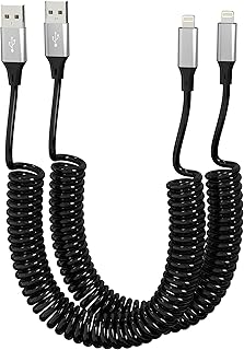 Coiled iPhone Lightning Cable 2 Pack, Apple Carplay Compatible [Apple MFi Certified], Coiled USB to Lightning Cable with Data Sync, Short Coiled iPhone Charger Cord for Car