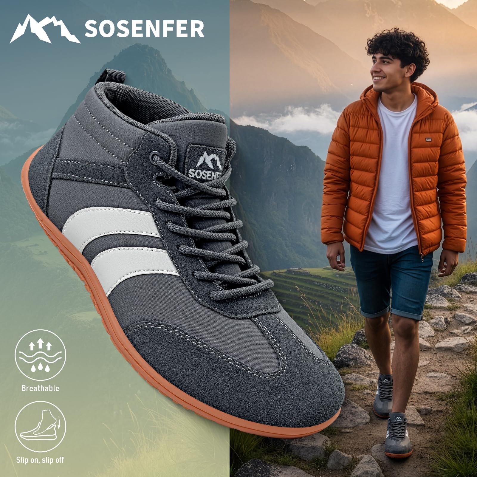 Sosenfer Unisex szerokie buty do chodzenia boso, minimalistyczne buty na boso, dla mężczyzn i kobiet, kapcie outdoorowe, wsuwane, sneakersy